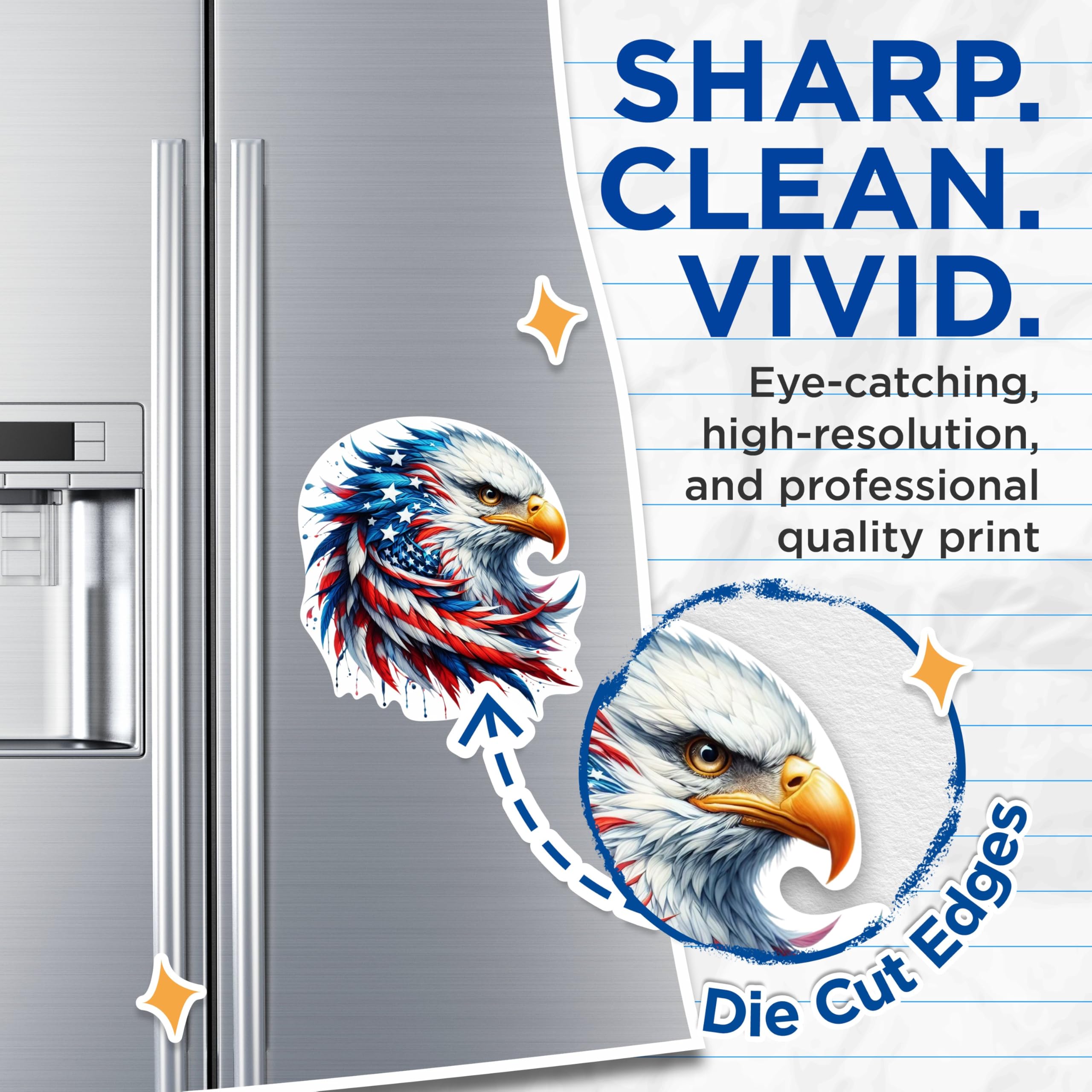 (2 Pack) Patriotic USA Flag Bald Eagle Screaming Eagle Magnets - USA Flag Magnets - 5 Inches On Longest Side - Premium Magnet - for Cars, Refrigerators, Toolboxes - Made in USA - MAG2117