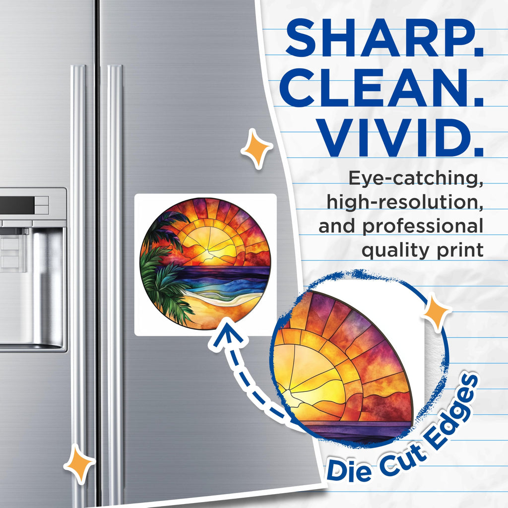 (2 Pack) Tropical Sunset Magnets - Stained Glass Beach Scene - Coastal Aesthetic Decor - 5 Inches On Longest Side - Thick Durable Magnet - Made in USA - MAG28661
