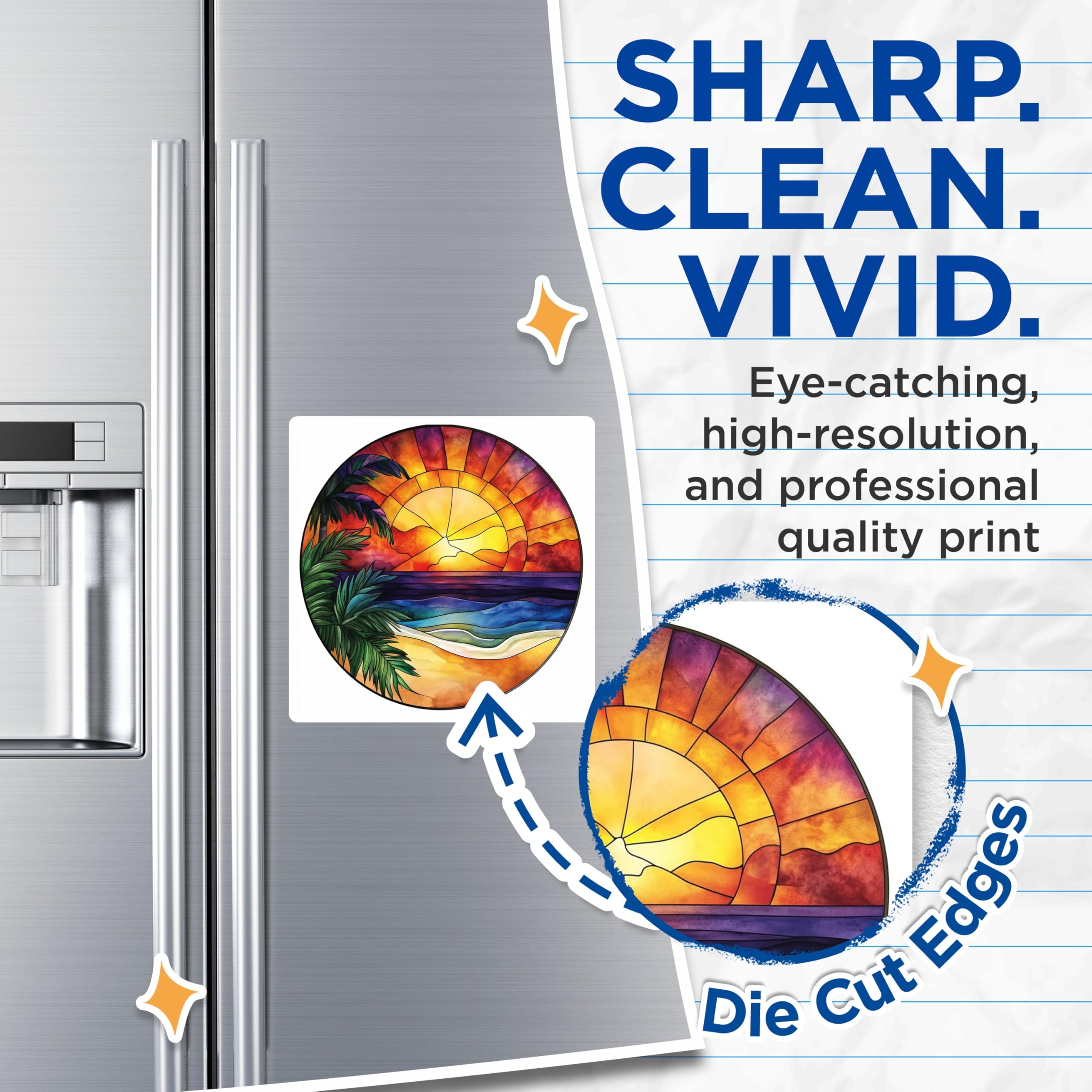 (2 Pack) Tropical Sunset Magnets - Stained Glass Beach Scene - Coastal Aesthetic Decor - 5 Inches On Longest Side - Thick Durable Magnet - Made in USA - MAG28661