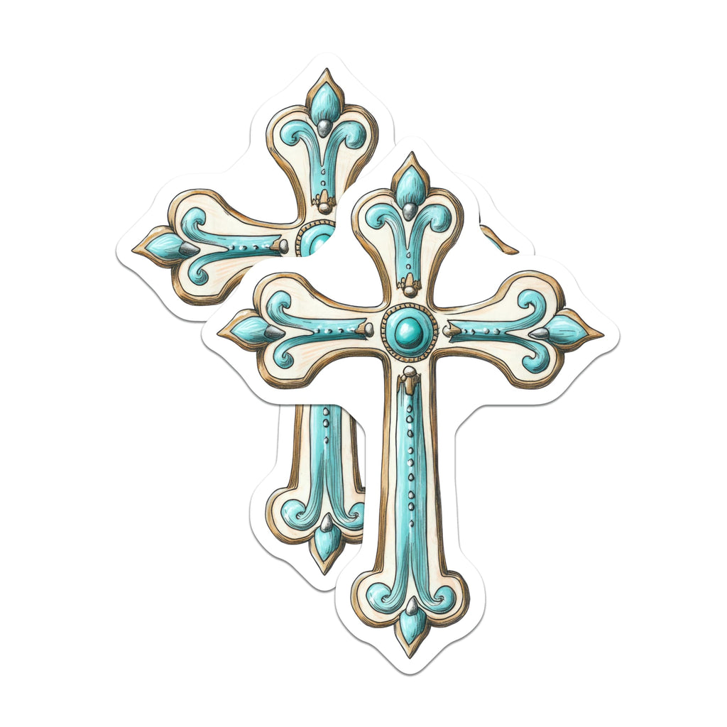 (2 Pack) Cross Stickers - Ornate Religious Symbol - Christian Faith Decal - 5" On Longest Side - Sticks to Smooth Flat Surfaces - Made in USA - BMCS8730