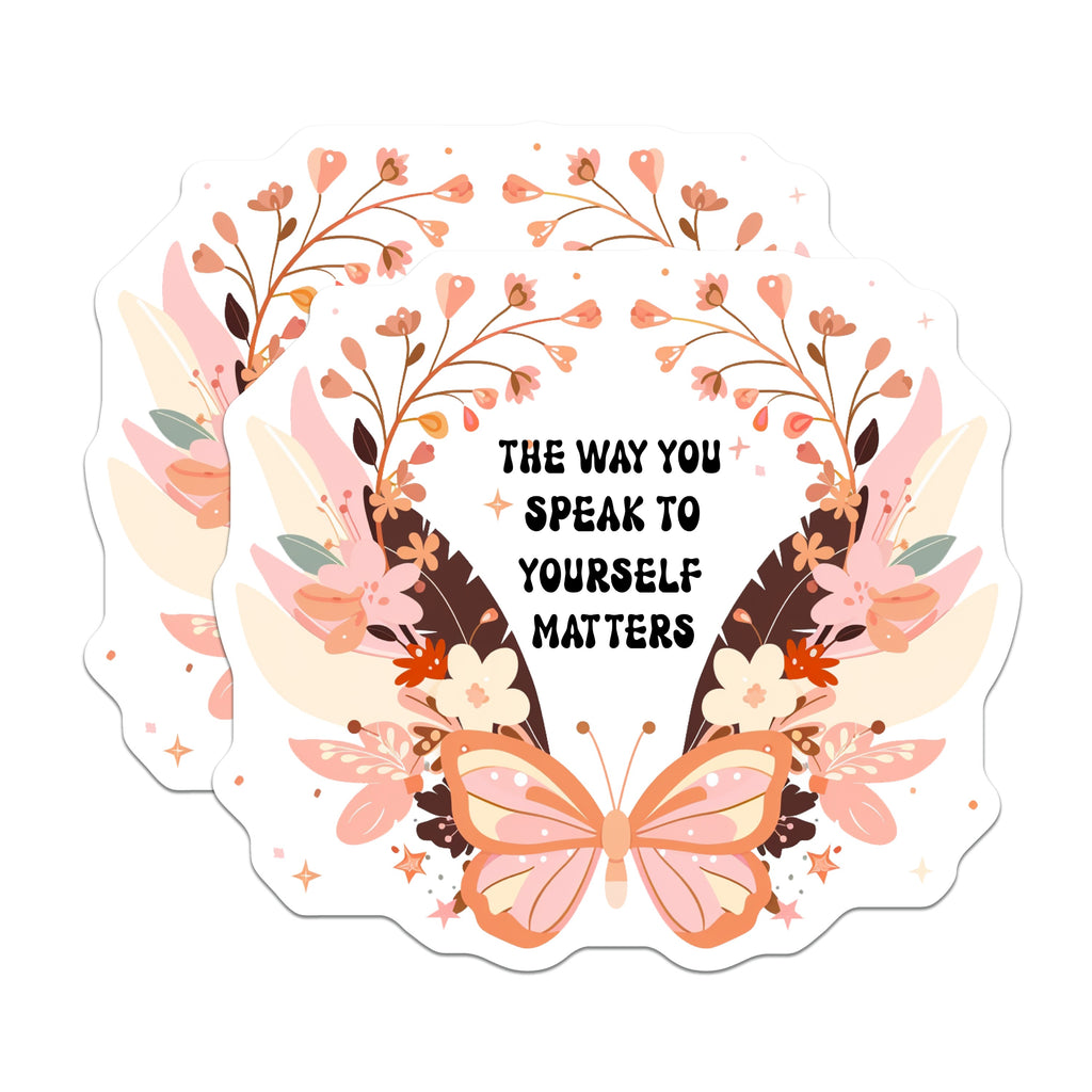 (2 Pack) Positive Self Talk Magnets - Mental Health Reminder - Boho Floral Affirmation Decor - Butterfly Quote Art - 5 Inches On Longest Side - Thick Durable Magnet - Made in USA - MAG39327