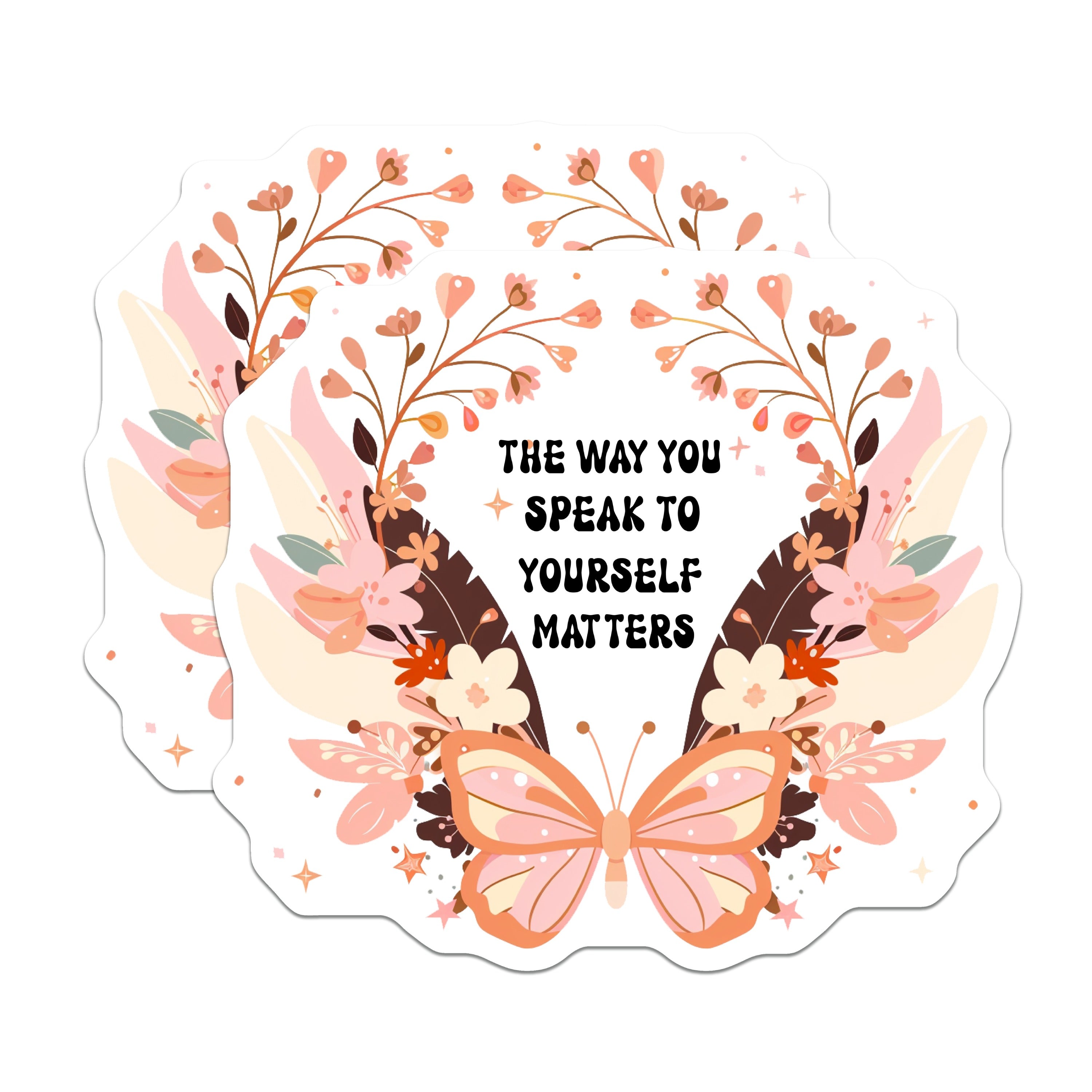 (2 Pack) Positive Self Talk Magnets - Mental Health Reminder - Boho Floral Affirmation Decor - Butterfly Quote Art - 5 Inches On Longest Side - Thick Durable Magnet - Made in USA - MAG39327