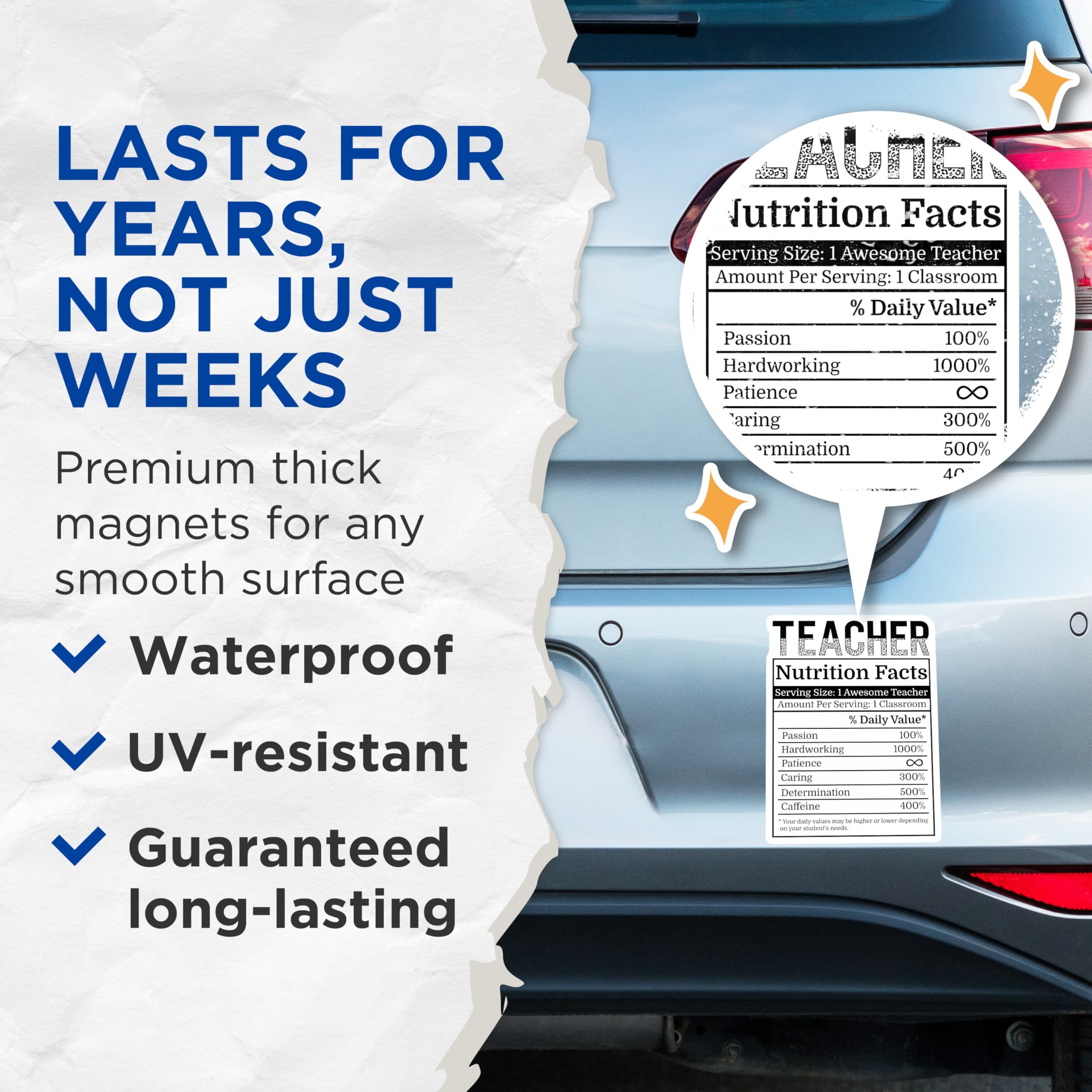 (2 Pack) Teacher Nutrition Facts Magnets - Educator Appreciation - School Decor Magnet - 5" On Longest Side - Premium Magnet - for Cars, Refrigerators, Toolboxes, Lockers - Made in USA - MAG15454