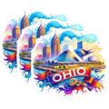 (3 Pack) Ohio Decals - Cleveland Skyline - Rock and Roll Hall of Fame - Laptop Decal- 3 Inches On Longest Side - Easy Peel & Apply - Made in USA - 3MCS5283