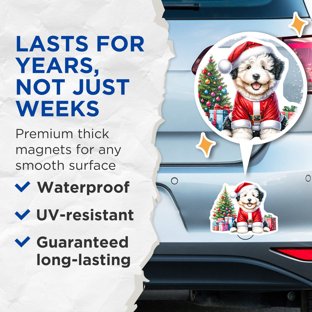 (2 Pack) Santa Dog Magnets - Christmas Puppy Decor - Holiday Refrigerator Art for Dog Lovers - 5 Inches On Longest Side - Thick Durable Magnet - Made in USA - MAG25101