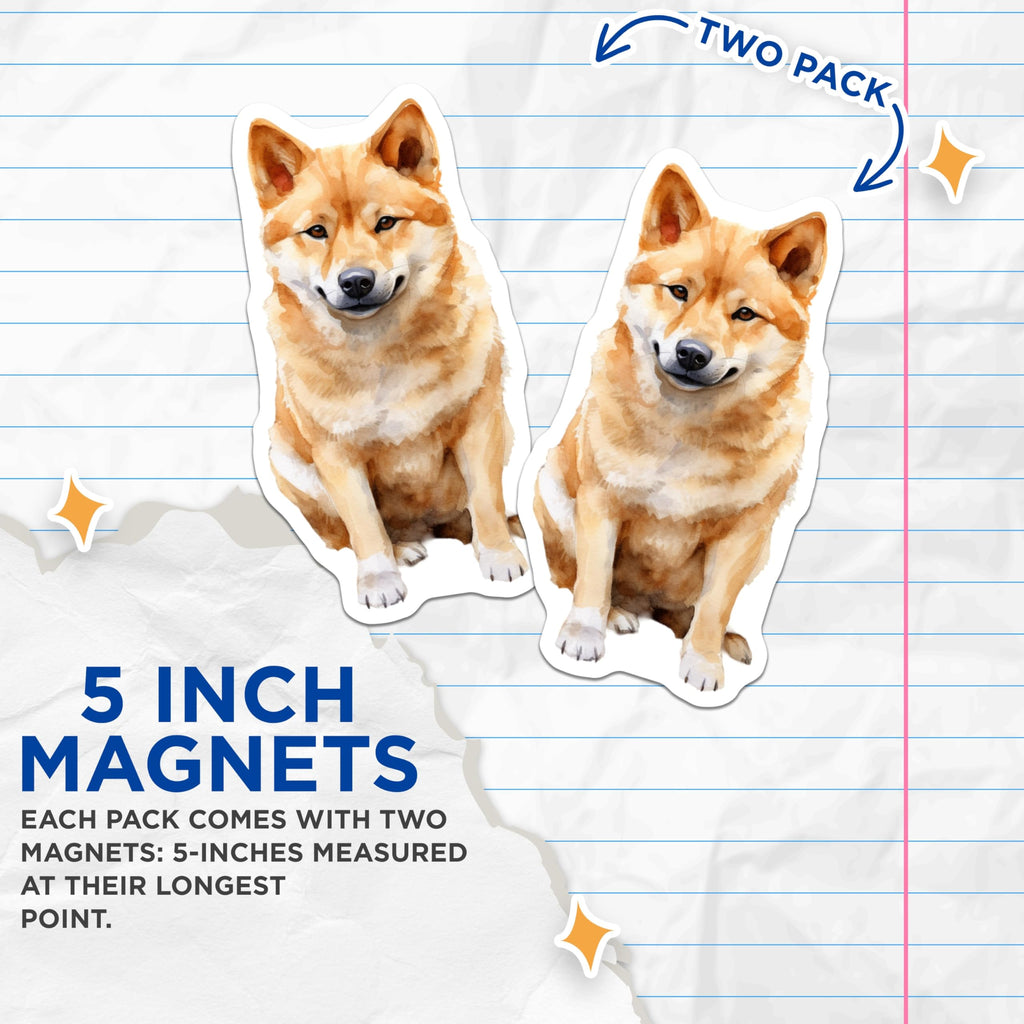 (2 Pack) Shiba Inu Magnets - Watercolor Dog Art - Pet Lover Fridge Decor - 5 Inches On Longest Side - Thick Durable Magnet - Made in USA - MAG26611