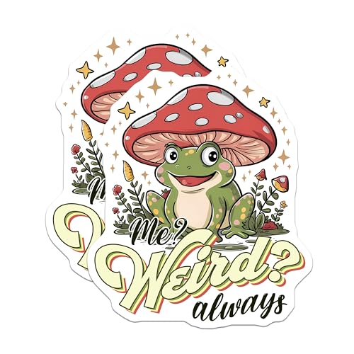 (2 Pack) Funny Frog Stickers - Cute Mushroom Stickers - Adorable Botanical Stickers - 5" On Longest Side - Sticks to Smooth Flat Surfaces - Made in USA - BMCS3766