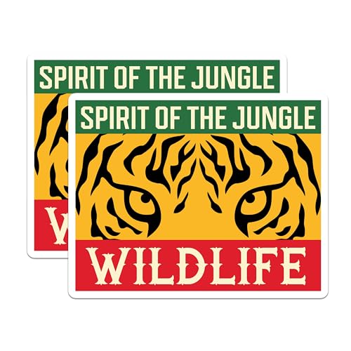 (2 Pack) Spirit of The Jungle Stickers - Wildlife Animal Print - Jungle Theme Decor - 5" On Longest Side - Sticks to Smooth Flat Surfaces - Made in USA - BMCS6241