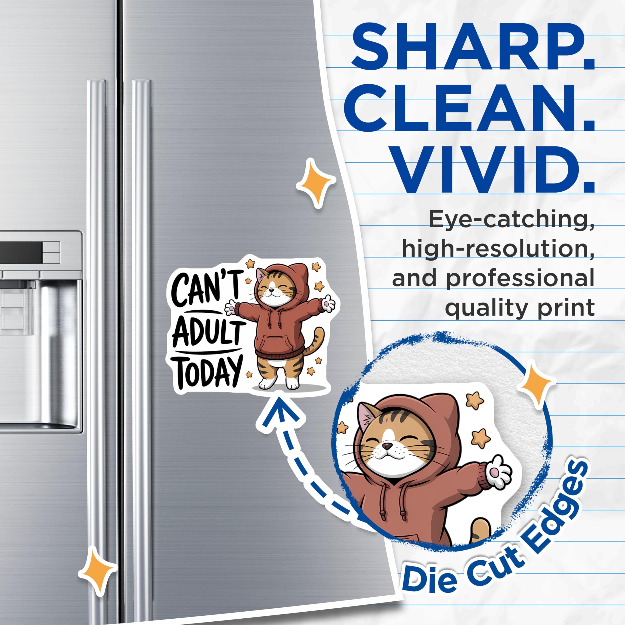 (2 Pack) Funny Cat Hoodie Magnets - Can't Adult Today Quote - Relatable Anti Adulting Humor - Cute Tabby Kitty Fridge Decor - 5 Inches On Longest Side - Thick Durable Magnet - Made in USA - MAG20850
