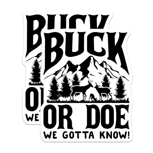 (2 Pack) Buck or Doe We Gotta Know Stickers - Funny Outdoor Stickers - Hunting Theme Stickers - 5" On Longest Side - Sticks to Smooth Flat Surfaces - Made in USA - BMCS4792