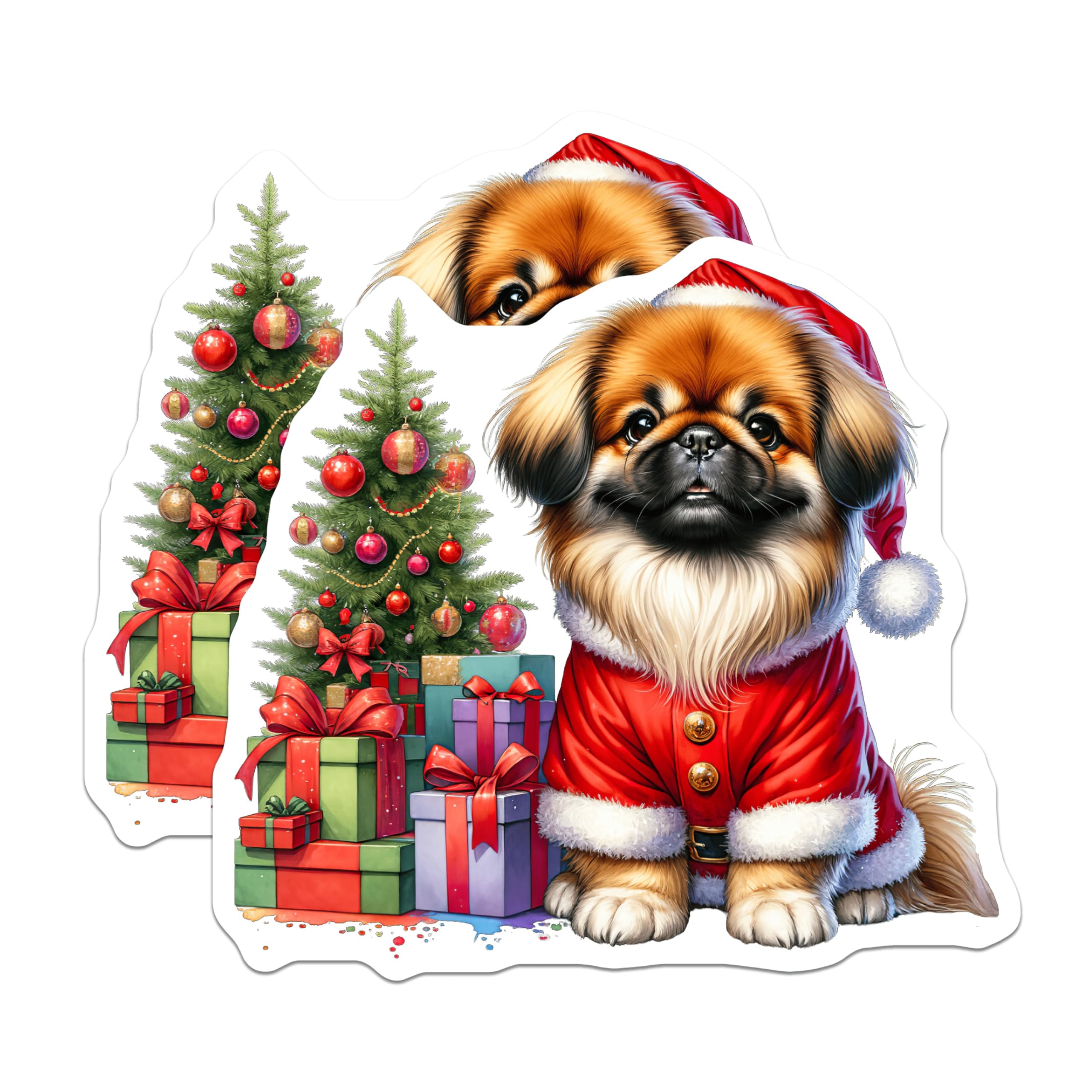 (2 Pack) Christmas Dog Magnets - Cute Santa Puppy Decor - Pekingese Dog Lover Holiday Magnets - 5 Inches On Longest Side - Thick Durable Magnet - Made in USA - MAG29807