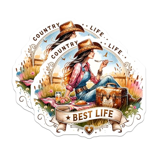 (2 Pack) Country Life Stickers - Best Life - Vintage Western Aesthetic - 5" On Longest Side - Sticks to Smooth Flat Surfaces - Made in USA - BMCS6554