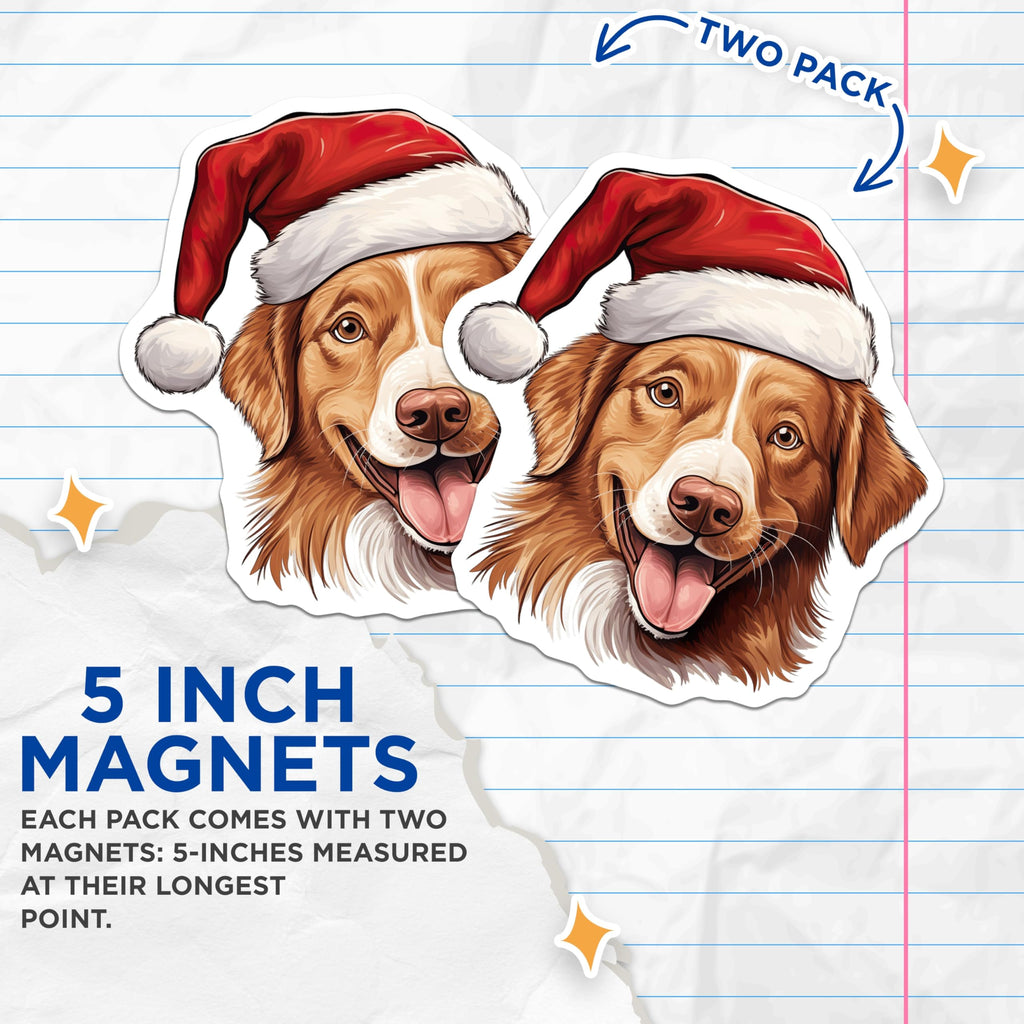 (2 Pack) Christmas Dog Magnets - Santa Hat Pup - Holiday Pet Decor for Dog Lovers - 5 Inches On Longest Side - Thick Durable Magnet - Made in USA - MAG30871