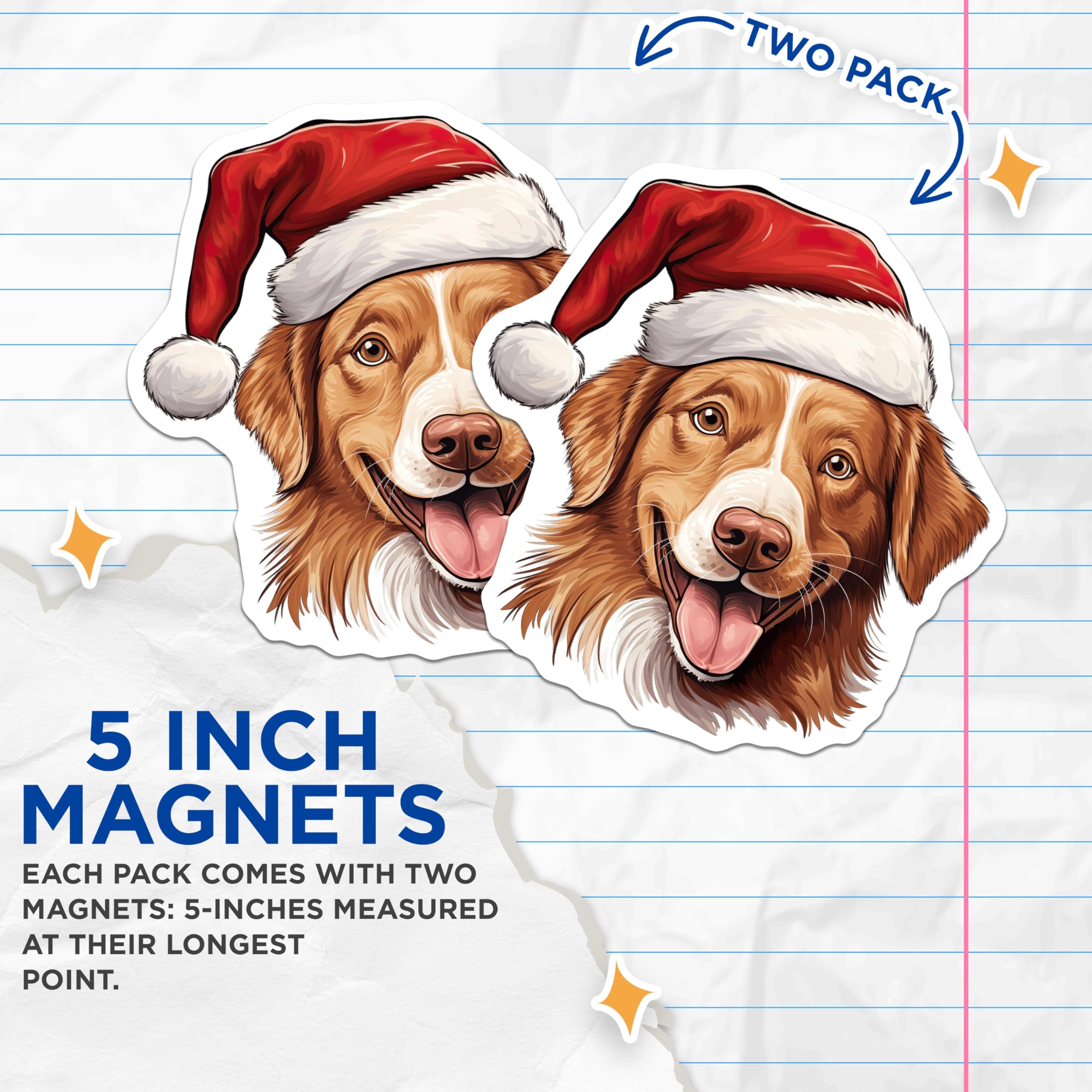 (2 Pack) Christmas Dog Magnets - Santa Hat Pup - Holiday Pet Decor for Dog Lovers - 5 Inches On Longest Side - Thick Durable Magnet - Made in USA - MAG30871