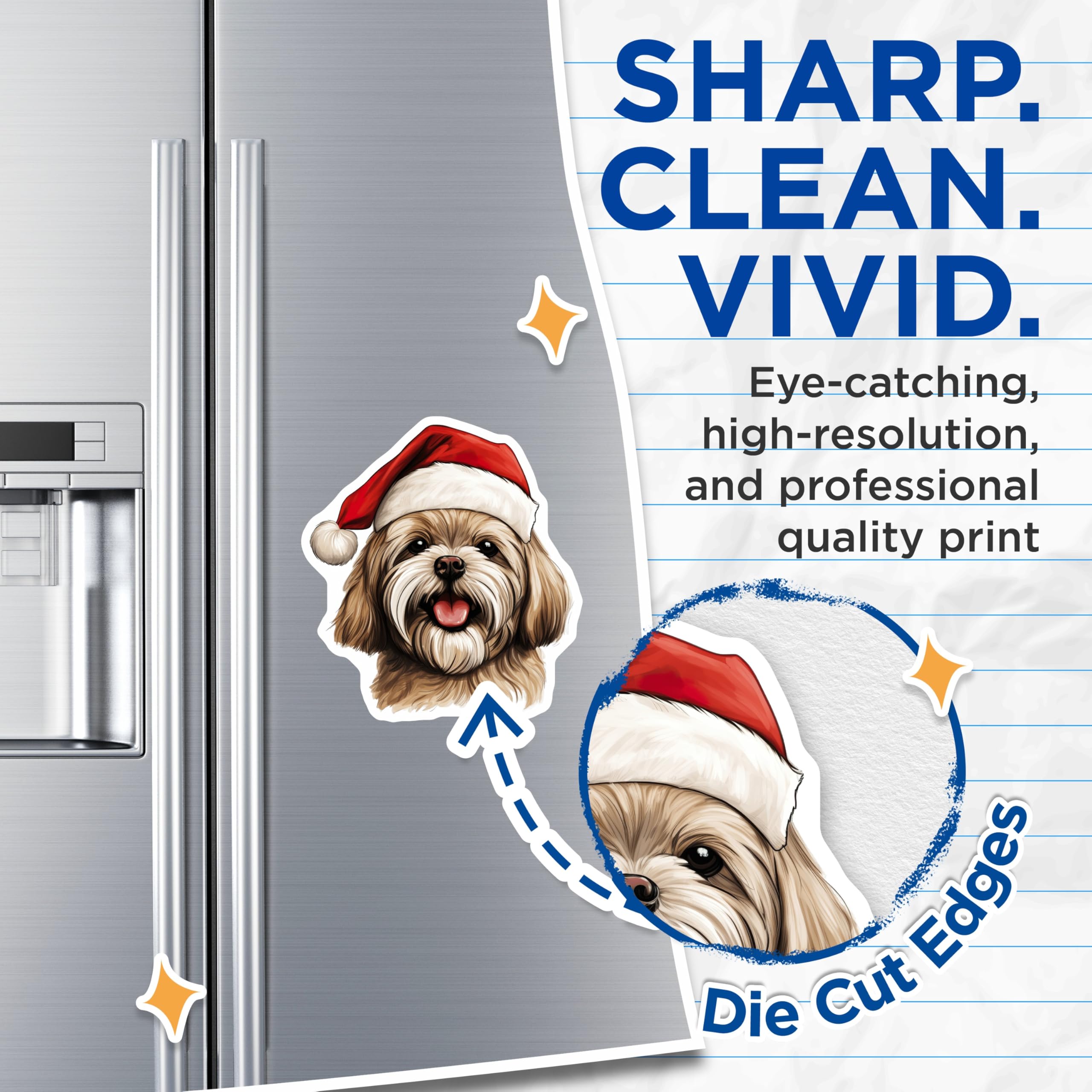 (2 Pack) Shih Tzu Christmas Dog Magnets - Santa Hat Holiday Pet Art - Festive Puppy Decor - Cute Canine Refrigerator Magnets - 5 Inches On Longest Side - Thick Durable Magnet - Made in USA - MAG23445
