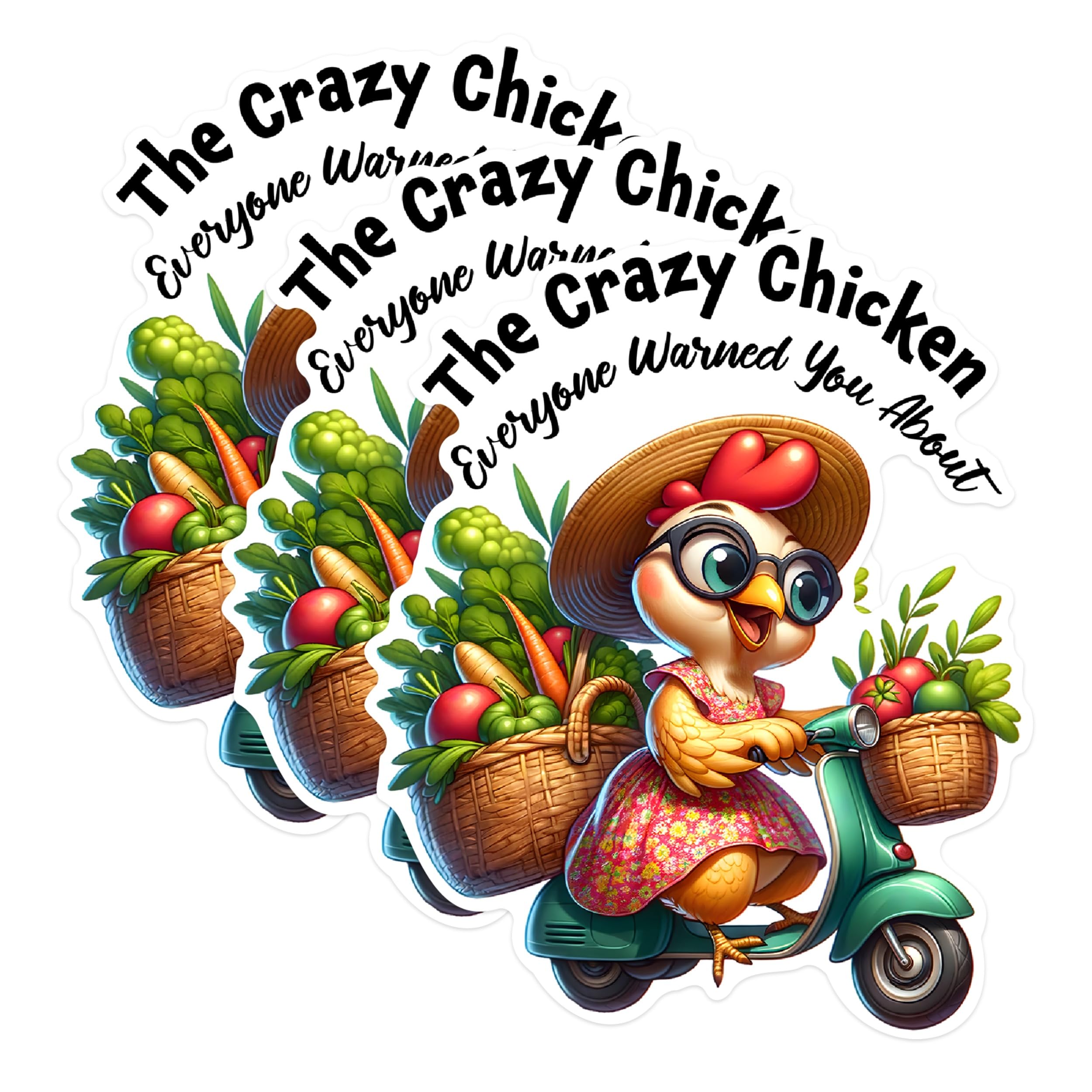 (3 Pack) Crazy Chicken Decals - Funny Animal Decal - Scooter Decals - 3 Inches On Longest Side - Easy Peel & Apply - Made in USA - 3MCS1710
