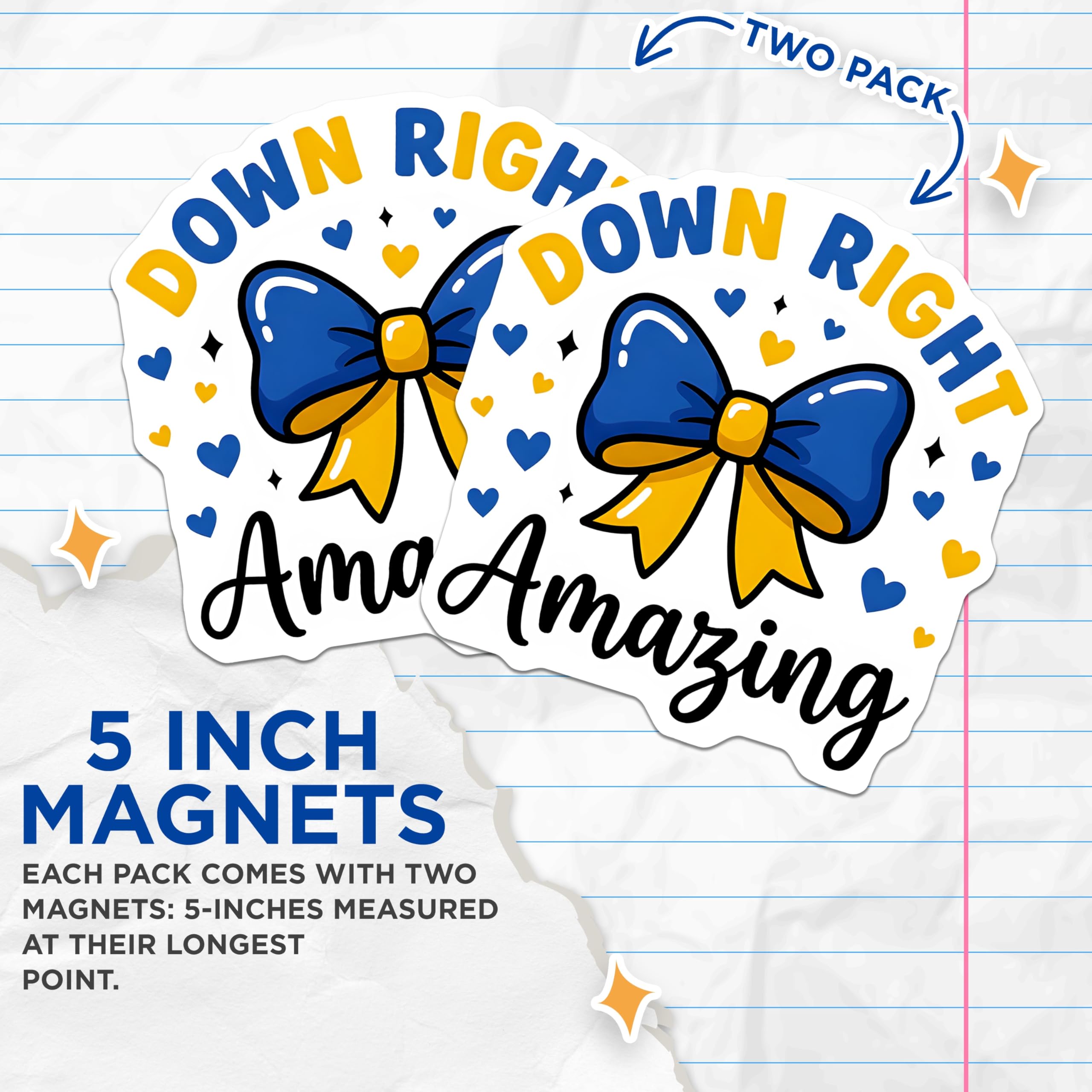 (2 Pack) Down Syndrome Awareness Magnets - Trisomy 21 Support - Inspiring Amazing Bow Decals - 5 Inches On Longest Side - Thick Durable Magnet - Made in USA - MAG24376