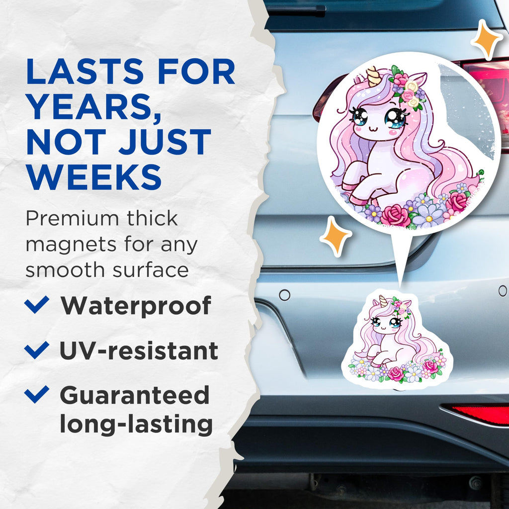(2 Pack) Cute Unicorn Magnets - Kawaii Fantasy Floral Creature - Magical Pink Purple Aesthetic Decor - 5 Inches On Longest Side - Thick Durable Magnet - Made in USA - MAG22171
