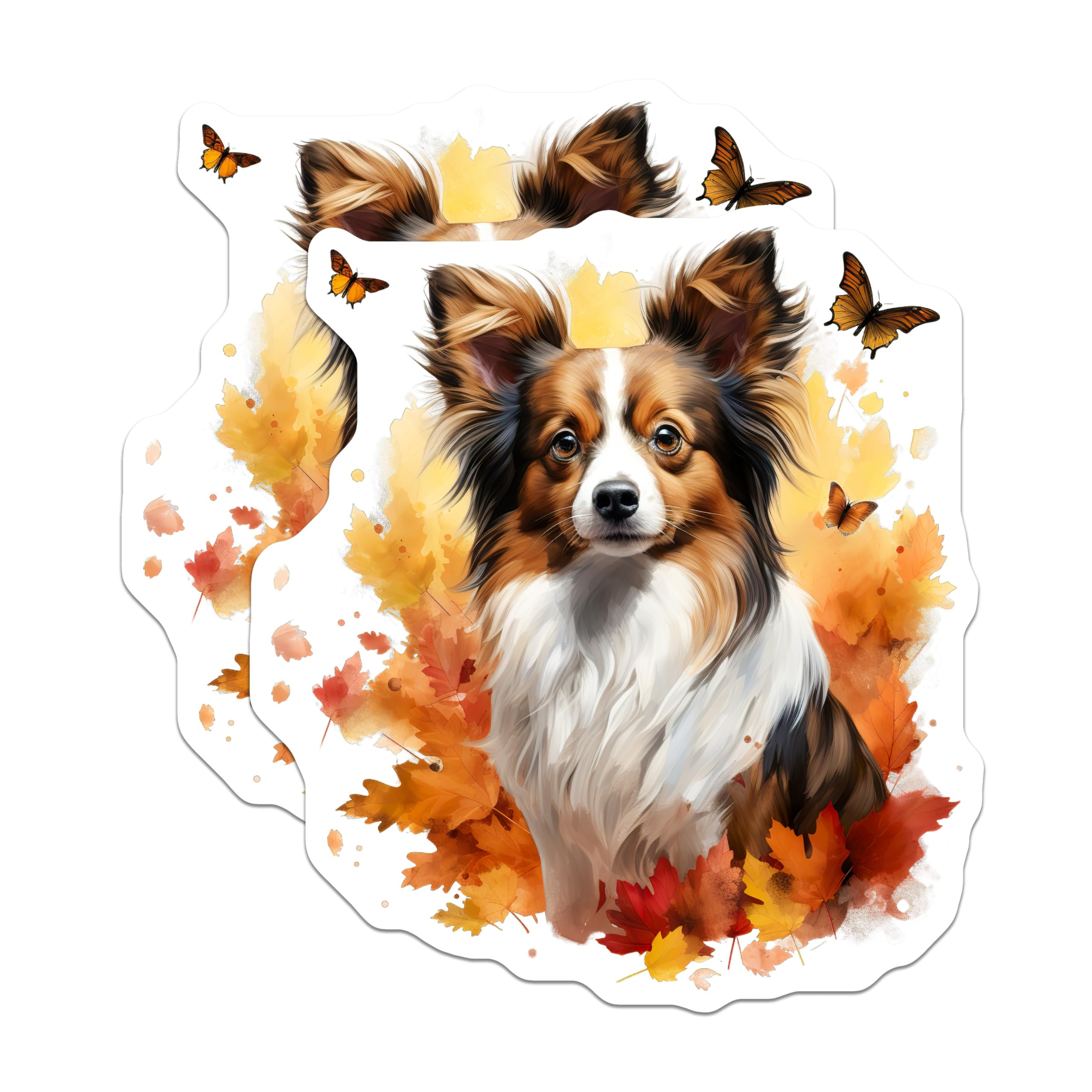 (2 Pack) Papillon Dog Magnets - Autumn Leaves Decor - Fall Pet Lover Present - 5 Inches On Longest Side - Thick Durable Magnet - Made in USA - MAG28785