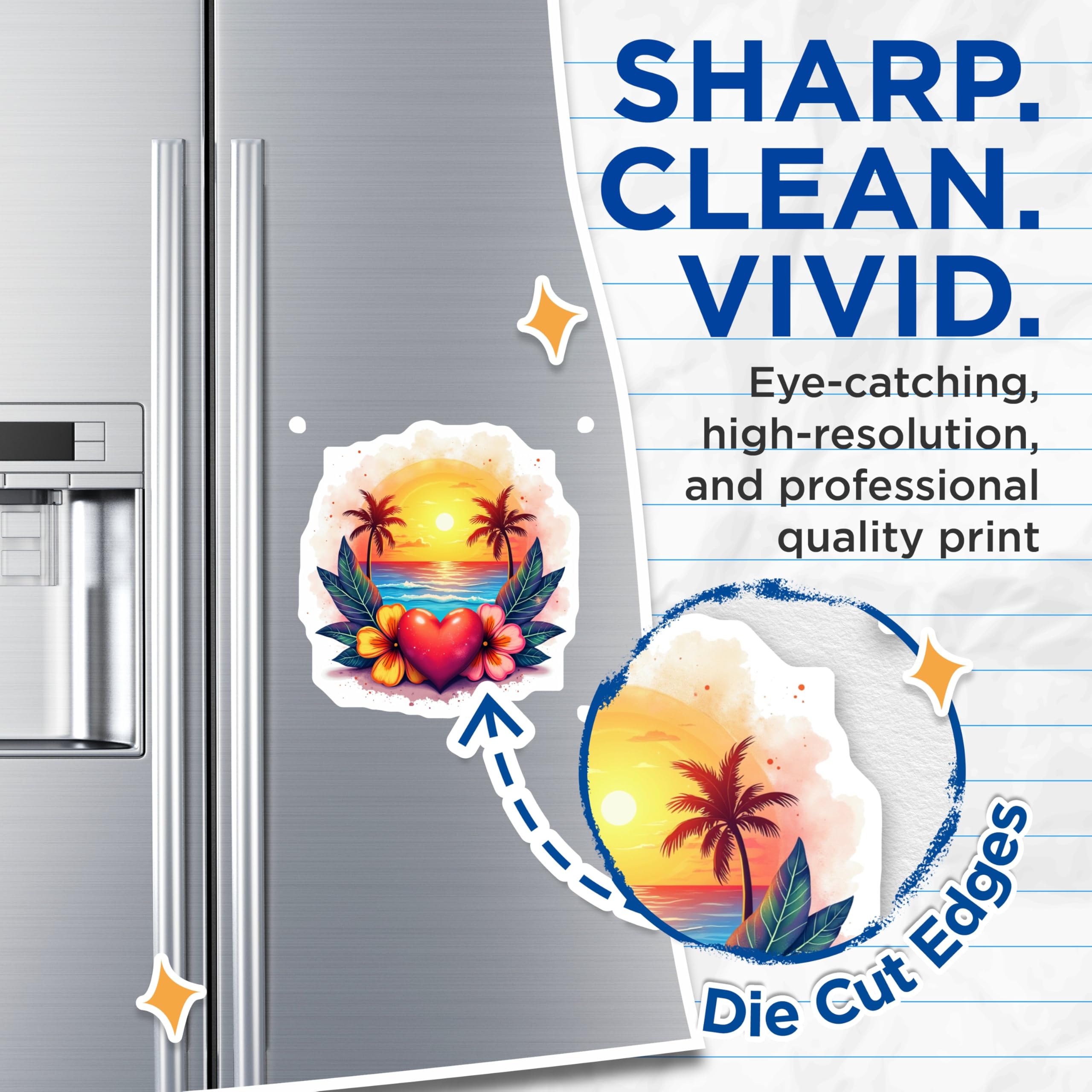 (2 Pack) Tropical Beach Love Magnets - Romantic Sunset Scene - Vacation Vibe Refrigerator Decor - 5 Inches On Longest Side - Thick Durable Magnet - Made in USA - MAG28620