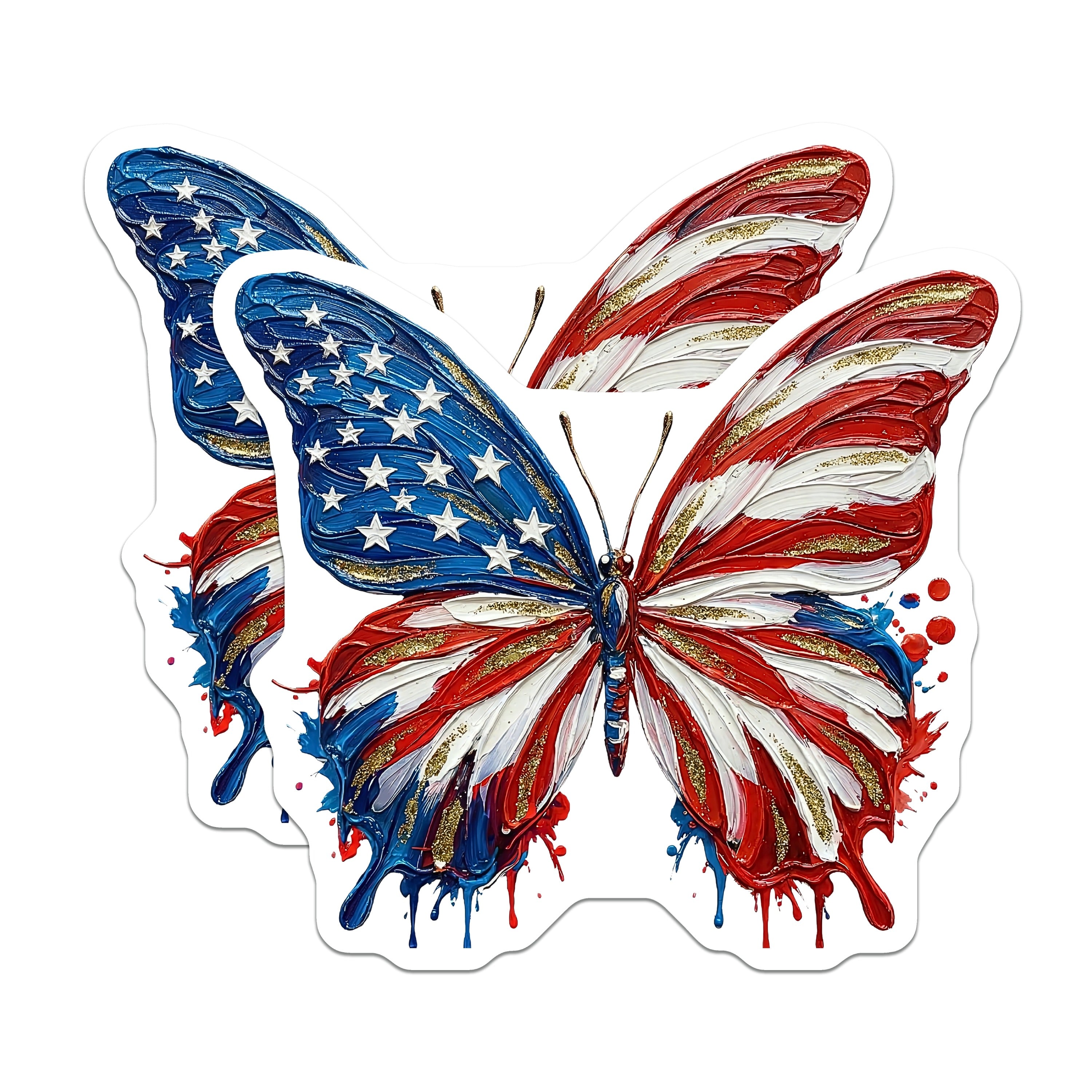 (2 Pack) American Flag Butterfly Magnets - Patriotic Home Decor Display - Independence Day Kitchen Accents - Veterans Day - 5 Inches On Longest Side - Thick Durable Magnet - Made in USA - MAG38136