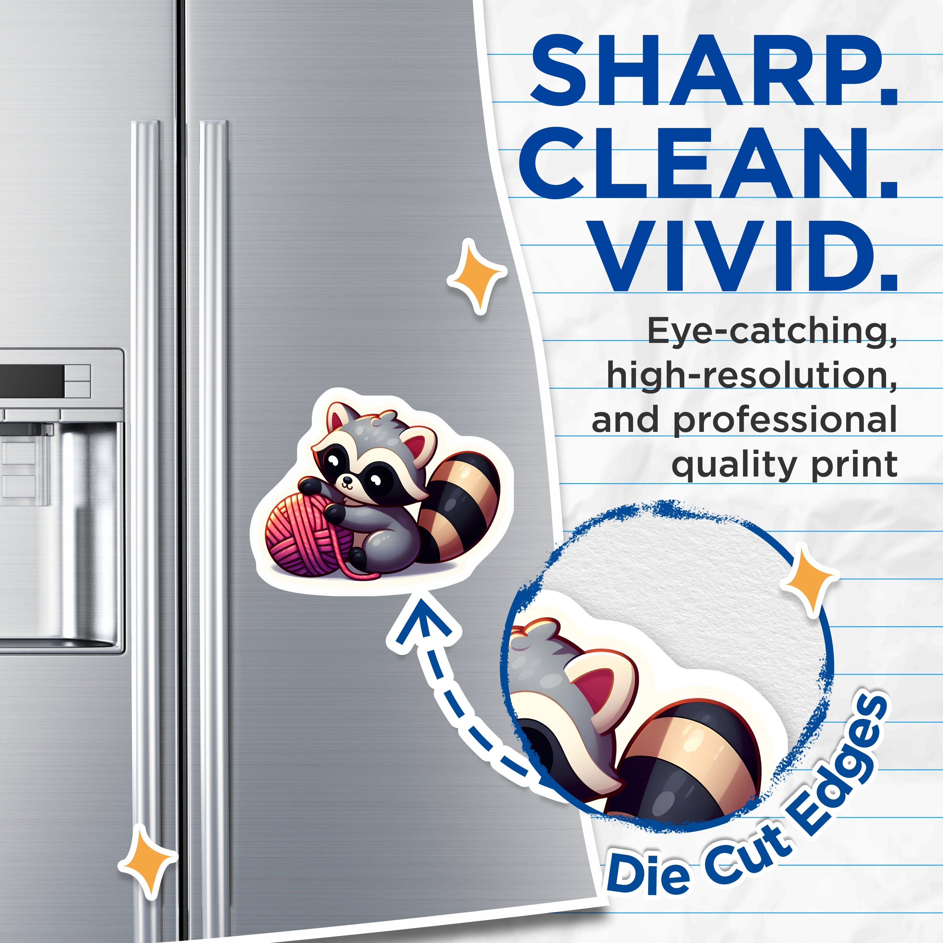 (2 Pack) Cute Raccoon Magnets - Kawaii Animal Fridge Magnets - Knitting Crocheting Craft Lover Decor - 5 Inches On Longest Side - Thick Durable Magnet - Made in USA - MAG37506