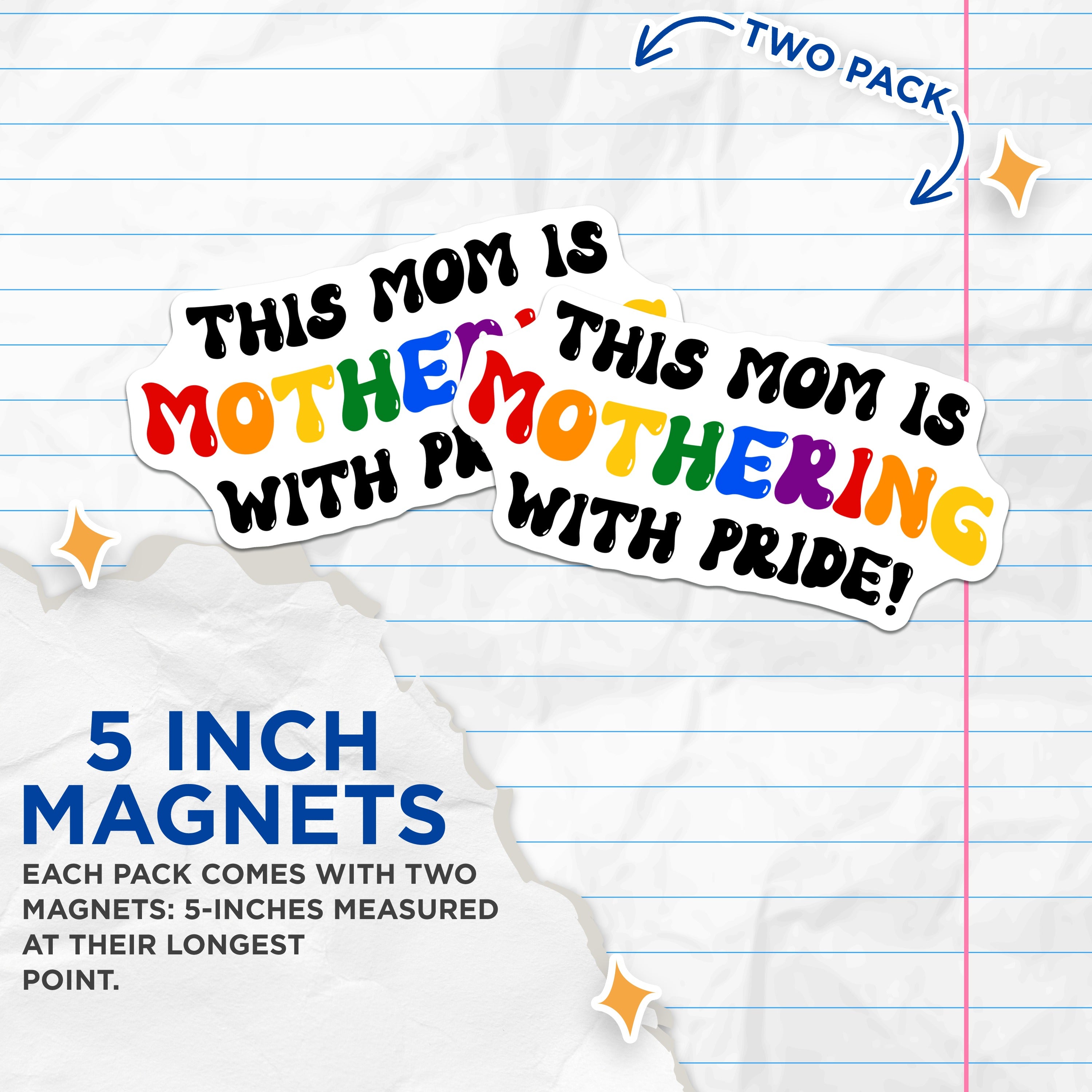 (2 Pack) This Mom is Mothering with Pride Magnets - LGBTQ Mom Rainbow Magnet - Funny Queer Ally Groovy Fridge Decor - 5 Inches On Longest Side - Thick Durable Magnet - Made in USA - MAG38722