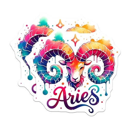 (2 Pack) Aries Rainbow Stickers - Zodiac Sign Vinyl Decal - Astrological Illustration Art - 5" On Longest Side - Sticks to Smooth Flat Surfaces - Made in USA - BMCS7280