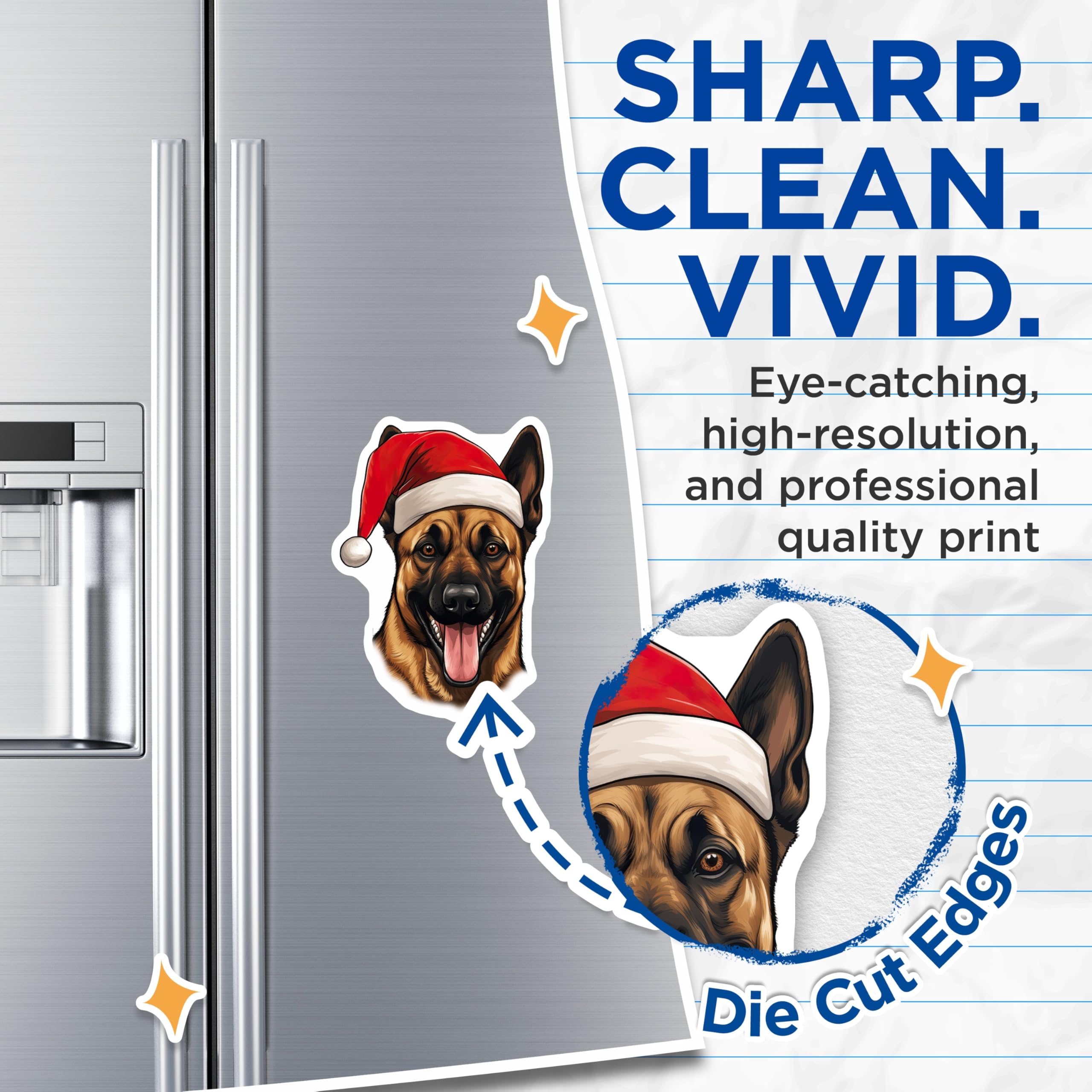(2 Pack) German Shepherd Christmas Magnets - Holiday Dog Decor - Pet Parent Fridge - 5 Inches On Longest Side - Thick Durable Magnet - Made in USA - MAG25999