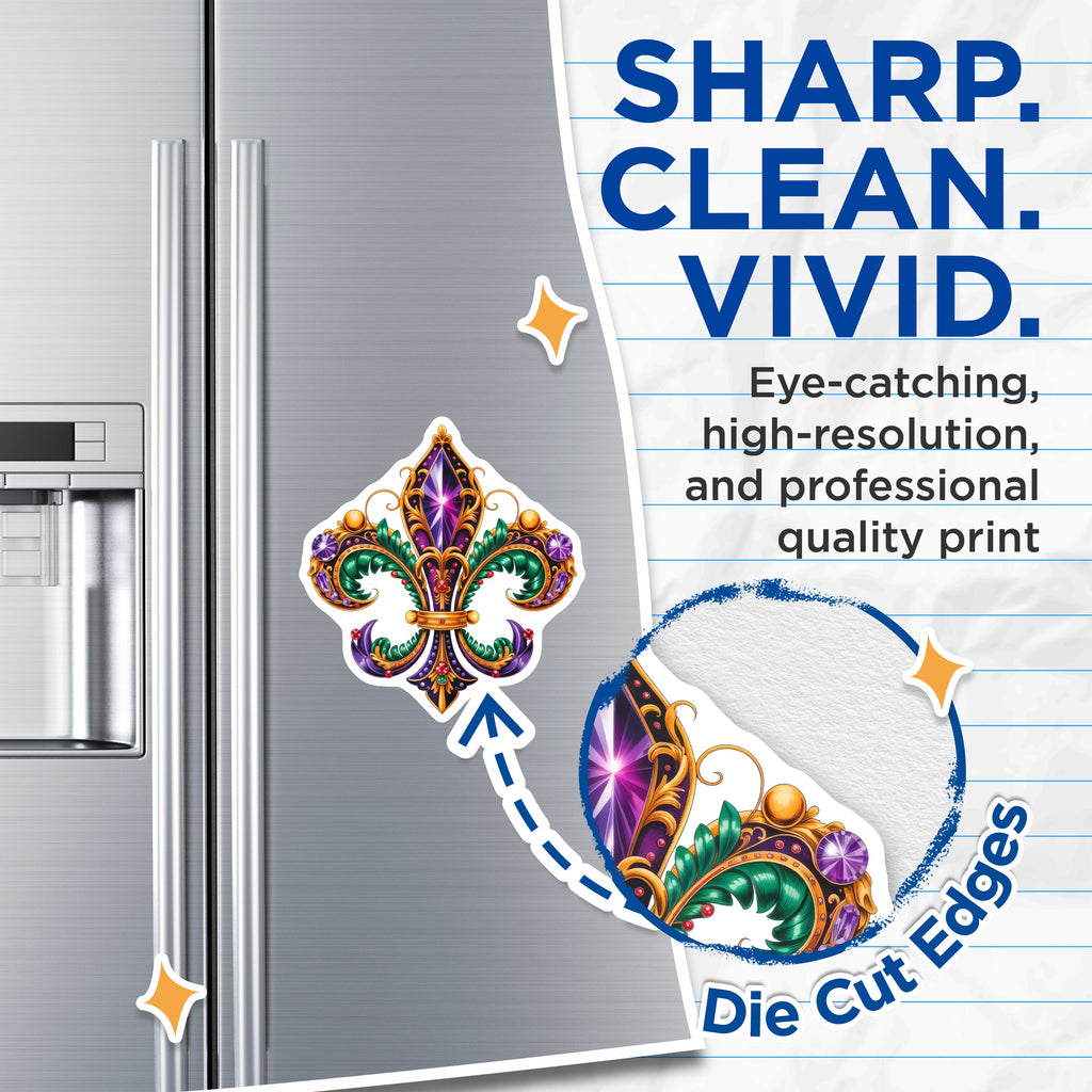 (2 Pack) Fleur de Lis Magnets - Mardi Gras Decor - New Orleans Style - Royal Symbol - Ornate Jewel Design - Louisiana Souvenir - 5" - Durable Magnet - Made in USA - MAG37998