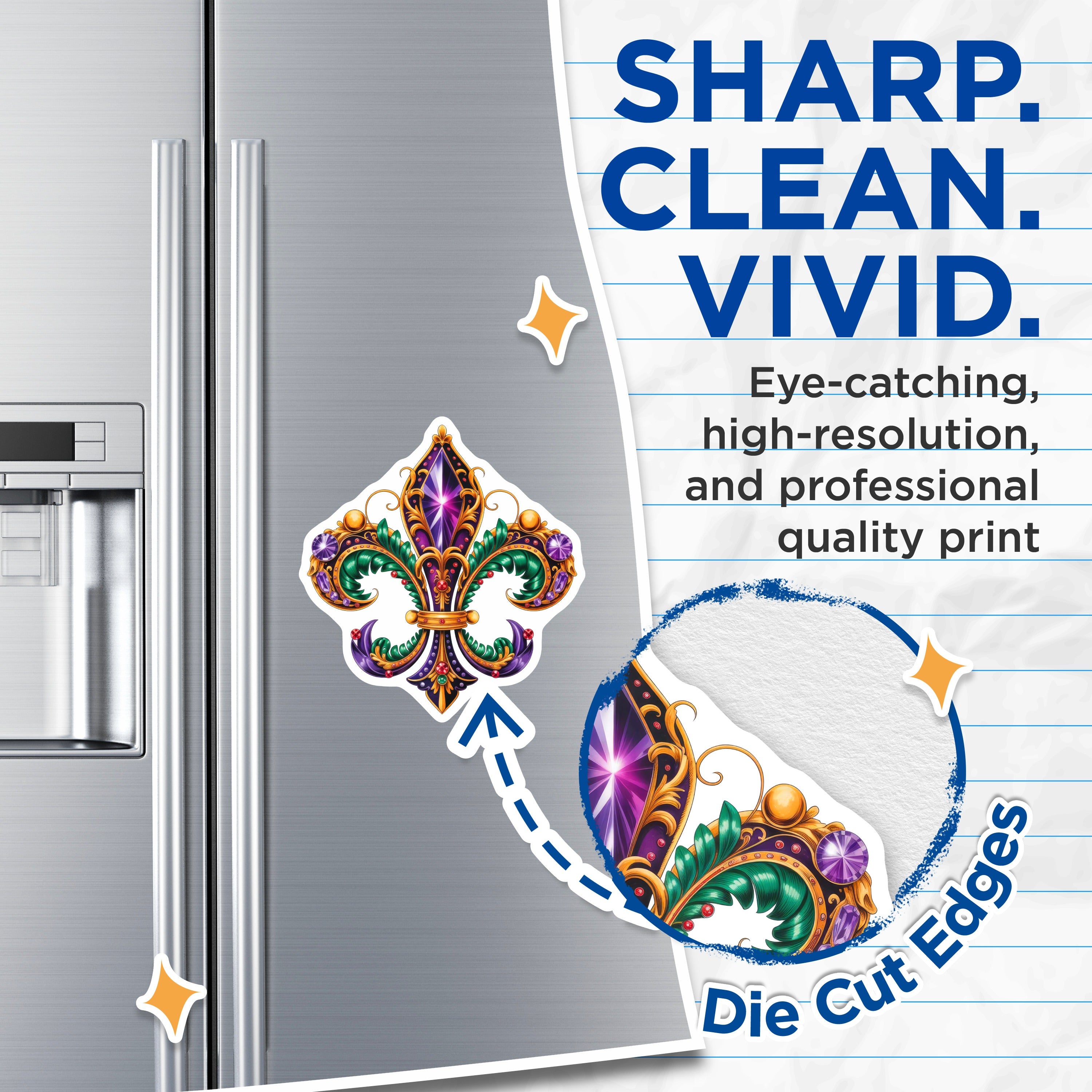 (2 Pack) Fleur de Lis Magnets - Mardi Gras Decor - New Orleans Style - Royal Symbol - Ornate Jewel Design - Louisiana Souvenir - 5" - Durable Magnet - Made in USA - MAG37998