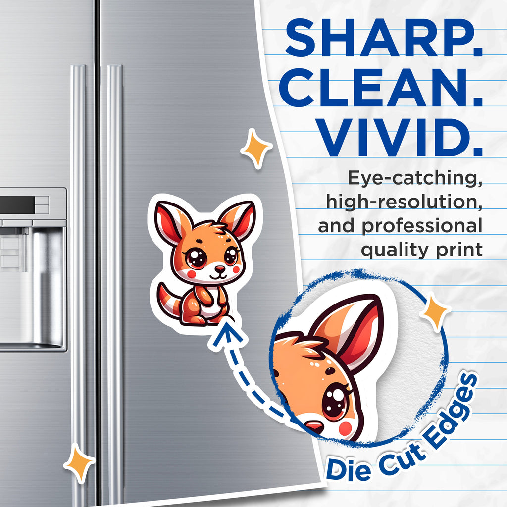 (2 Pack) Cute Kawaii Kangaroo Magnets - Chibi Animal Art - Fridge Locker Decor - 5 Inches On Longest Side - Thick Durable Magnet - Made in USA - MAG36499