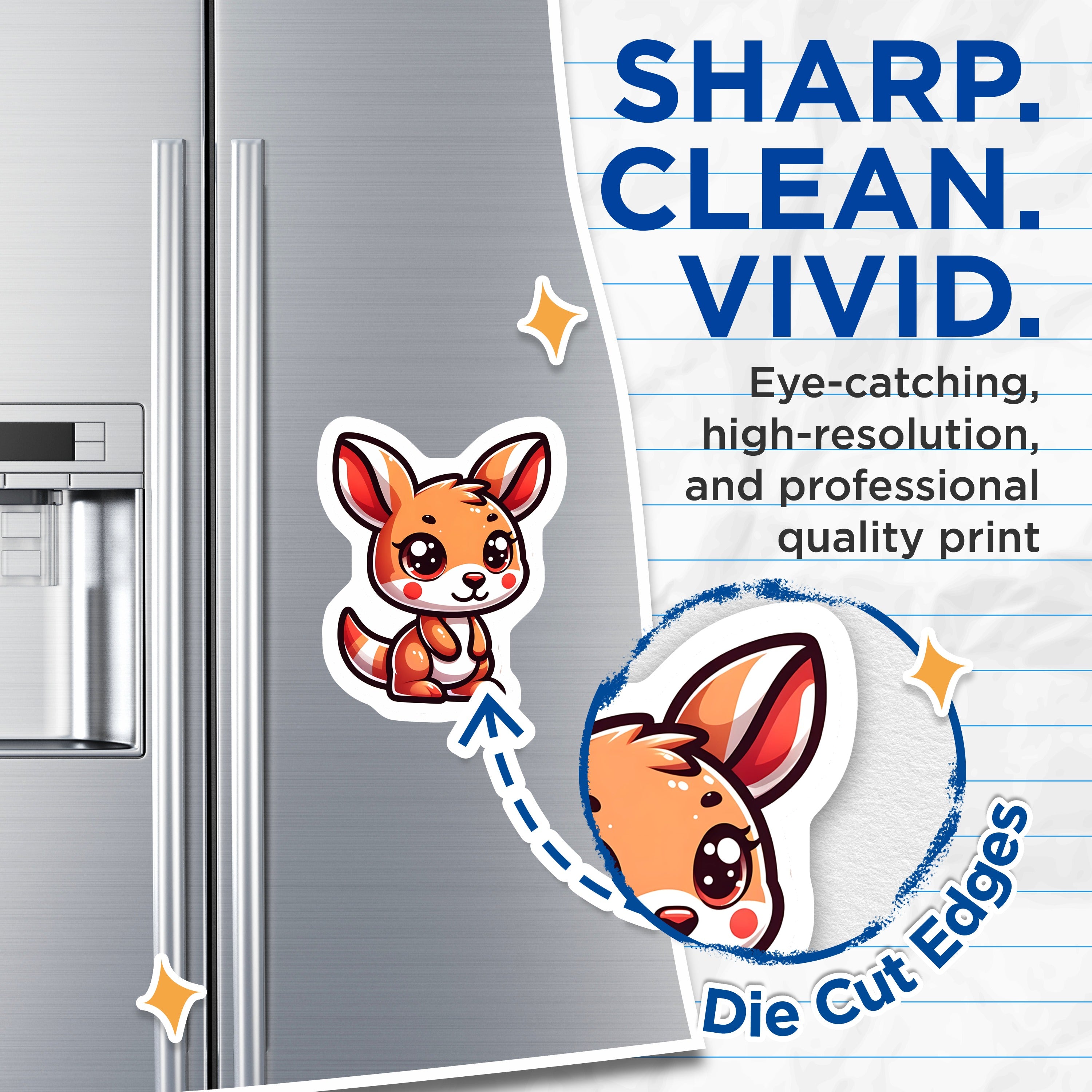 (2 Pack) Cute Kawaii Kangaroo Magnets - Chibi Animal Art - Fridge Locker Decor - 5 Inches On Longest Side - Thick Durable Magnet - Made in USA - MAG36499