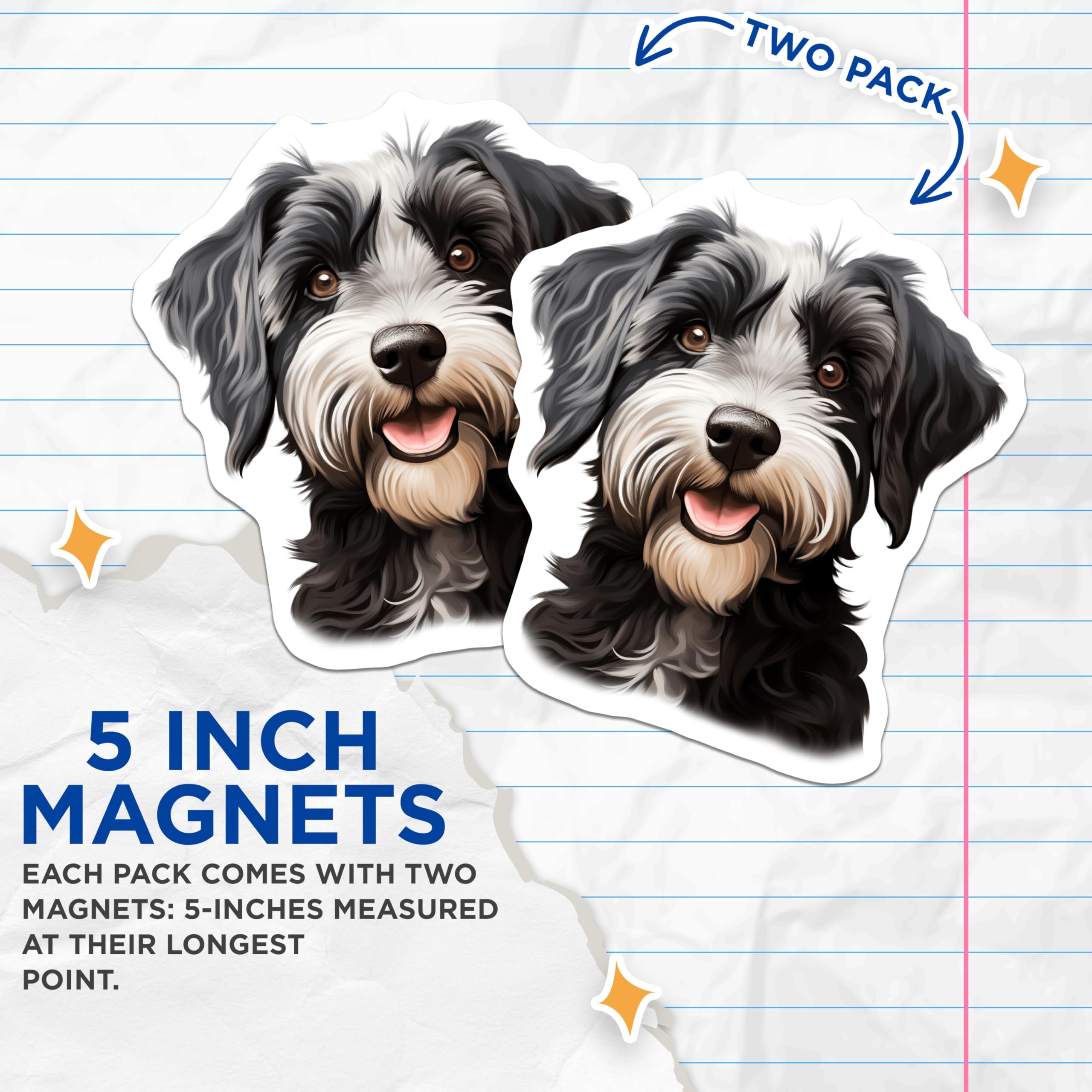 (2 Pack) Happy Schnauzer Dog Magnets - Fluffy Black White Terrier Mix Pet Artwork - Adorable Dog Lover Fridge Decoration - 5 Inches On Longest Side - Thick Durable Magnet - Made in USA - MAG30174