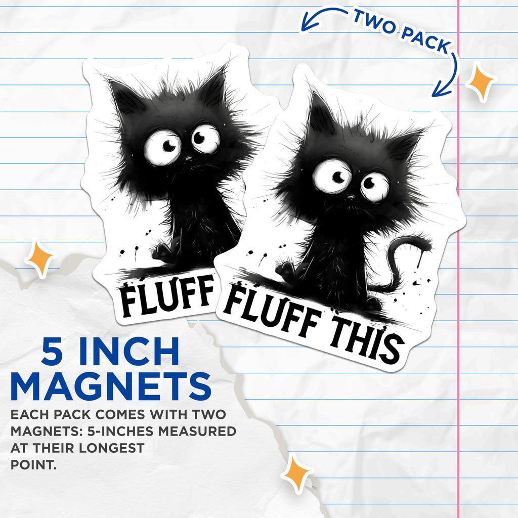 (2 Pack) Black Cat Magnets - Fluffy Cat - Funny Magnet Refrigerator - 5" On Longest Side - Premium Magnet - for Cars, Refrigerators, Toolboxes, Lockers - Made in USA - MAG14747