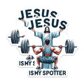 (2 Pack) Jesus is My Spotter Stickers - Motivational Gym Stickers - Inspirational Workout Stickers - 5" On Longest Side - Sticks to Smooth Flat Surfaces - Made in USA - BMCS9653