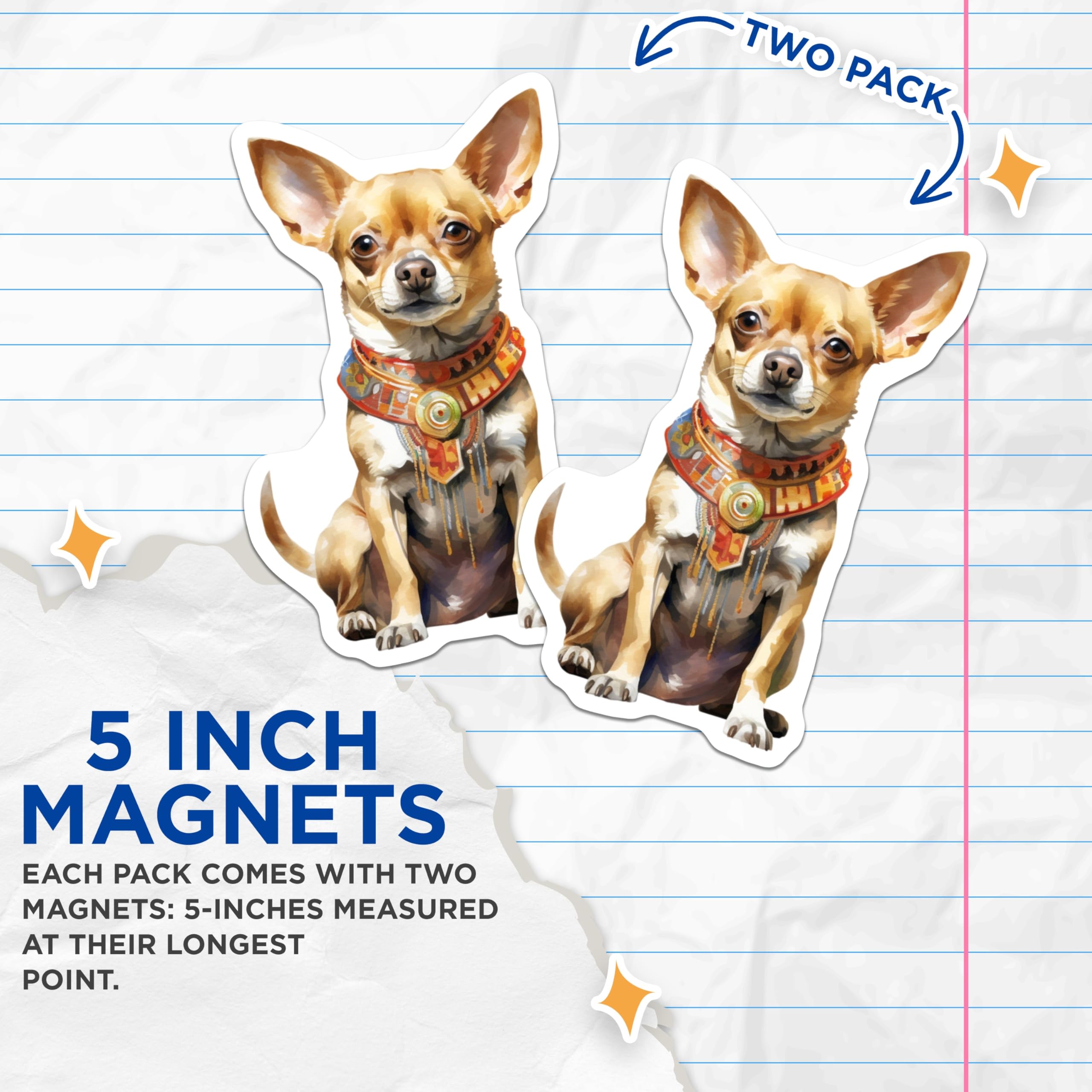 (2 Pack) Pharaoh Chihuahua Magnets - Egyptian Dog Art - Bohemian Pet Fridge Decals - Unique Dog Lover Accessory - 5 Inches On Longest Side - Thick Durable Magnet - Made in USA - MAG25477