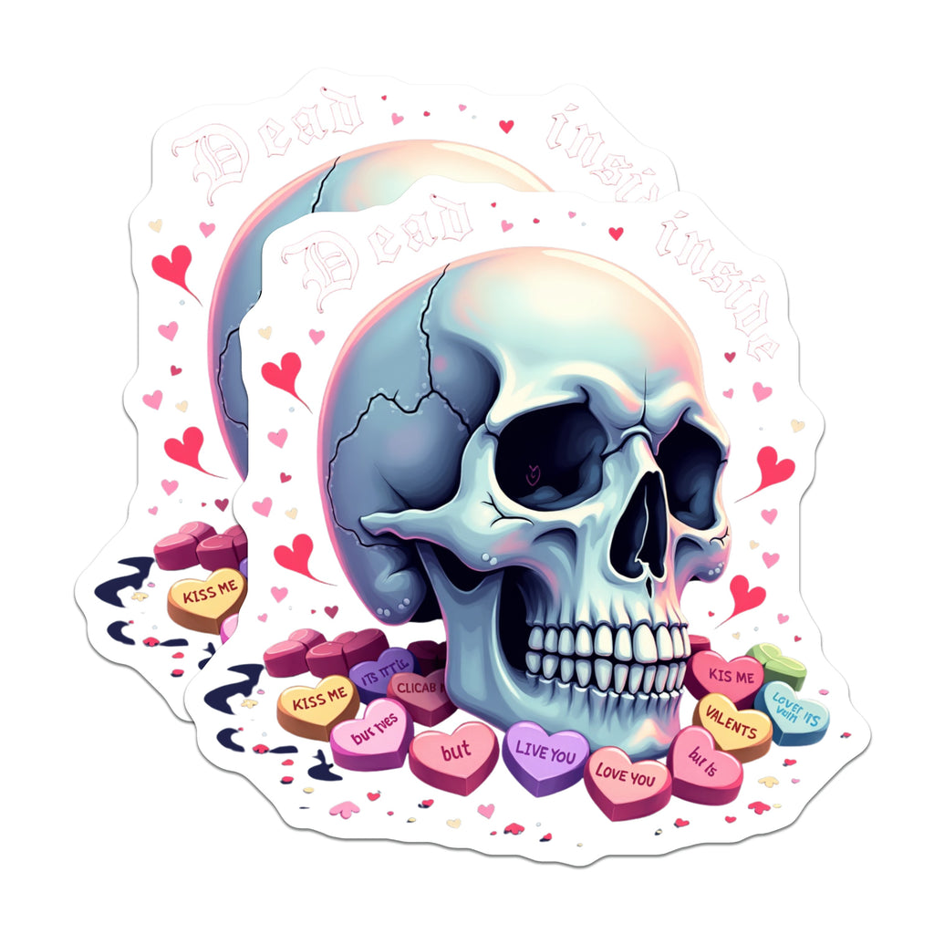 (2 Pack) Dead Inside Skull Magnets - Anti Valentine Decor - Sarcastic Goth Room Decor - Pastel Emo Humor - 5 Inches On Longest Side - Thick Durable Magnet - Made in USA - MAG38000