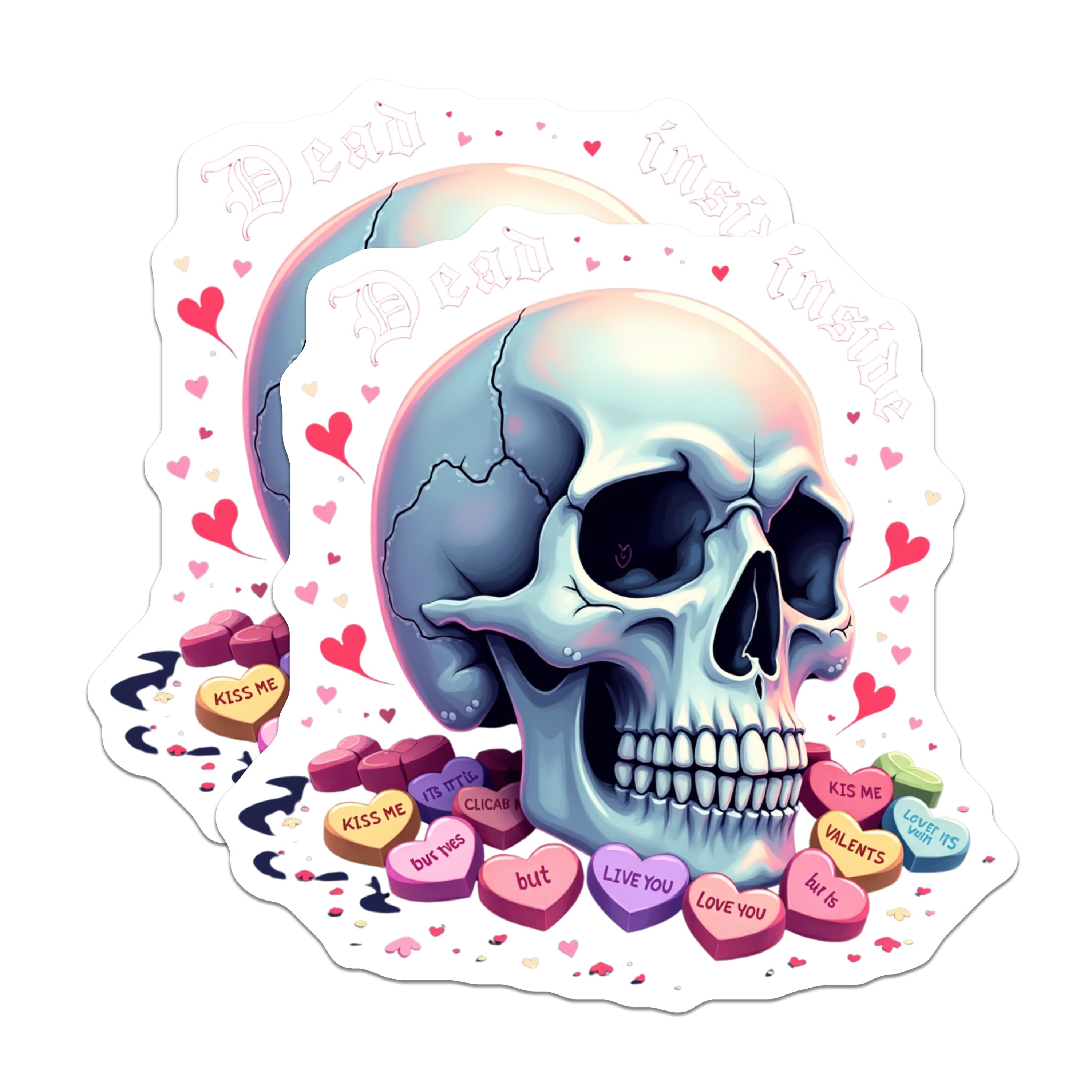 (2 Pack) Dead Inside Skull Magnets - Anti Valentine Decor - Sarcastic Goth Room Decor - Pastel Emo Humor - 5 Inches On Longest Side - Thick Durable Magnet - Made in USA - MAG38000