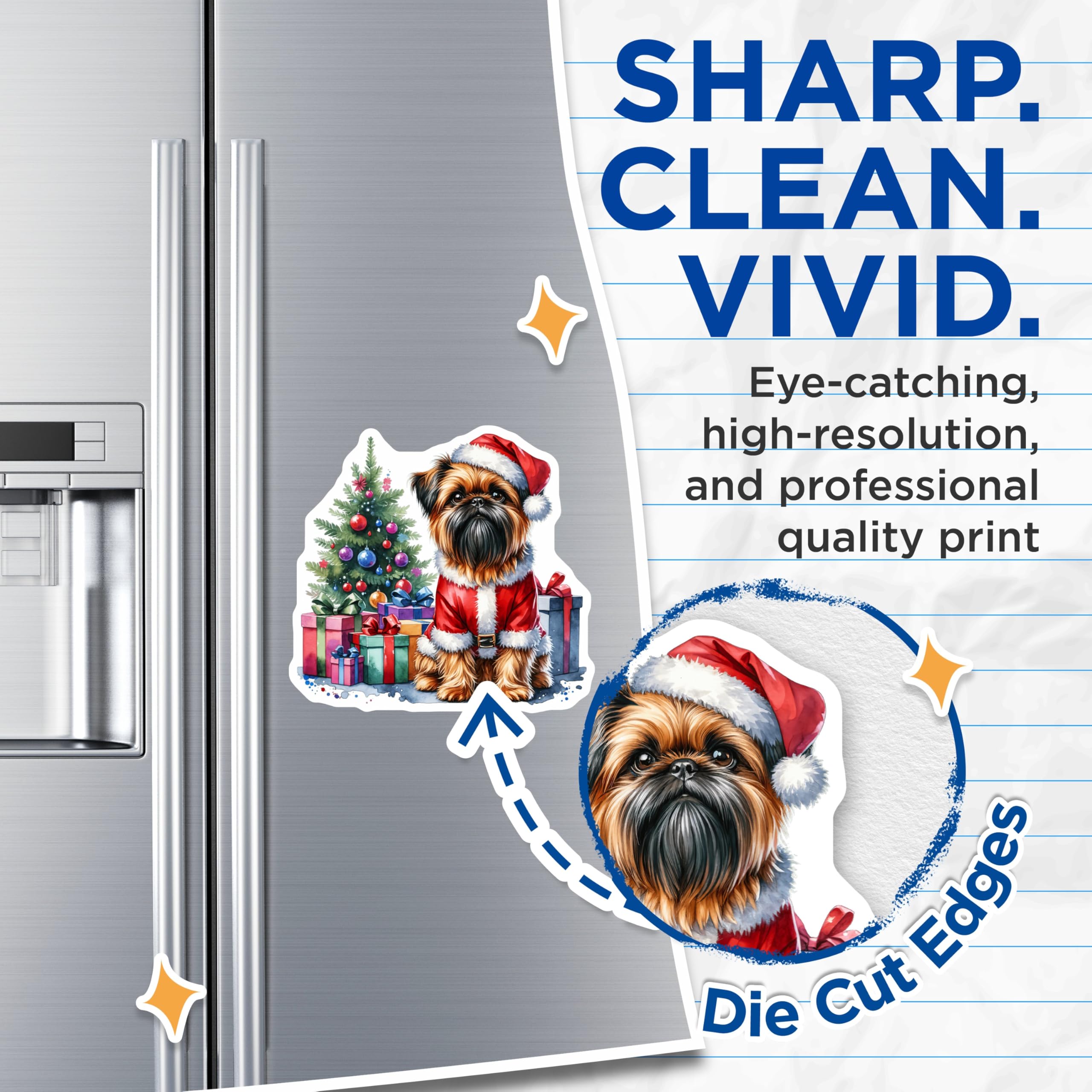 (2 Pack) Brussels Griffon Santa Magnets - Christmas Pet Decor - Dog Breed Art - 5 Inches On Longest Side - Thick Durable Magnet - Made in USA - MAG27727