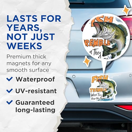 (2 Pack) Fish Tremble When They Hear My Name Magnets - Fishing Enthusiast - Funny Fisherman Gift - 5" On Longest Side - for Cars, Fridges, Toolboxes - Made in USA - MAG4523