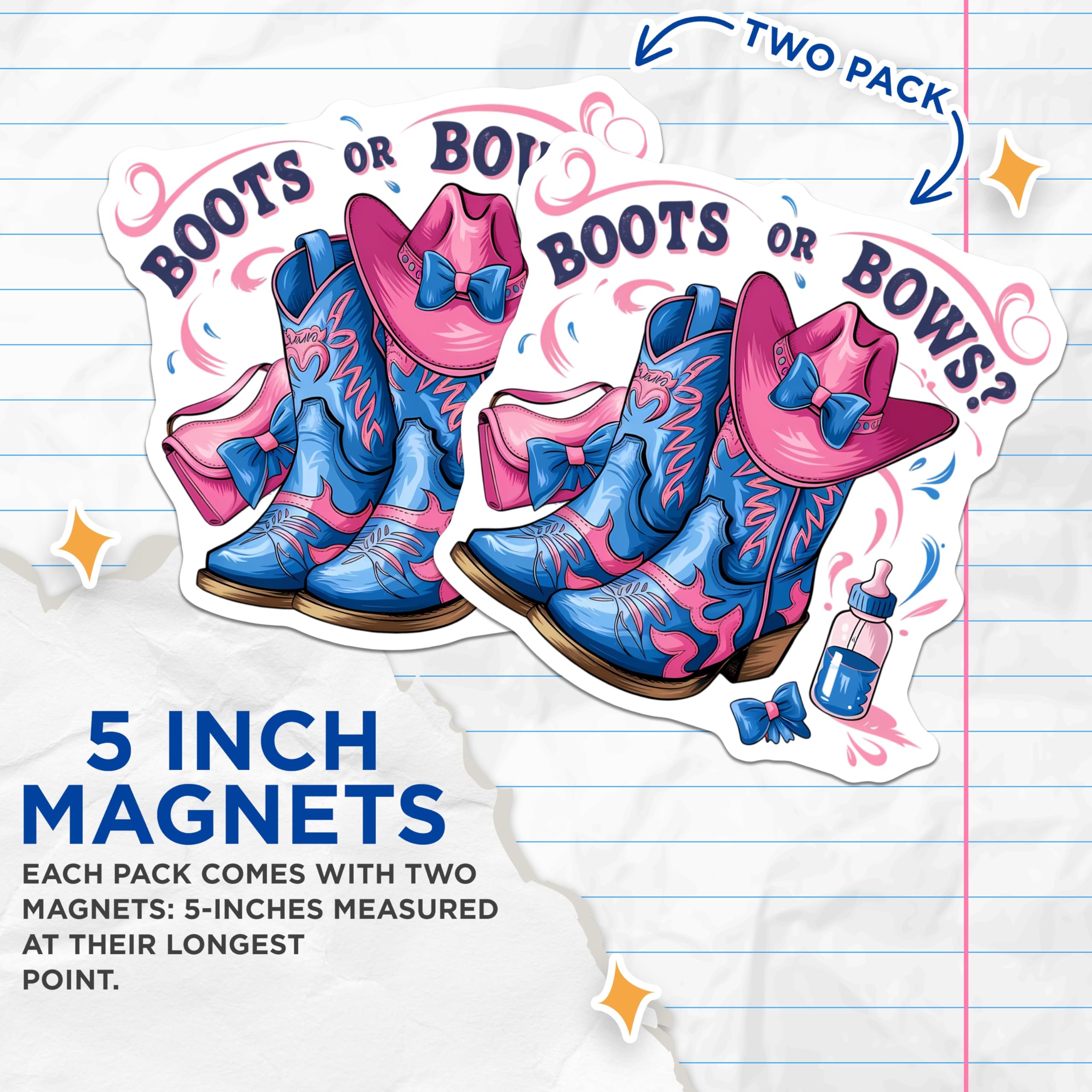 (2 Pack) Boots or Bows Gender Reveal Magnets - Baby Shower Party Decoration - Country Western Baby Announcement - 5 Inches On Longest Side - Thick Durable Magnet - Made in USA - MAG23049