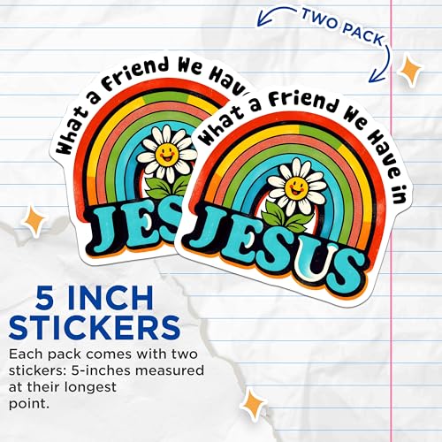 (2 Pack) Retro Jesus Stickers - Rainbow Jesus Stickers - Religious Quotes Stickers - 5" On Longest Side - Sticks to Any Smooth Flat Surface - Made in USA - BMCS3116
