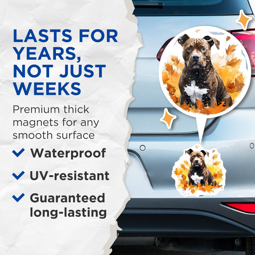 (2 Pack) Pitbull Dog Magnets - Autumn Fall Decor Pet Lover - Refrigerator Decals Dog Mom Accessories - 5 Inches On Longest Side - Thick Durable Magnet - Made in USA - MAG27204