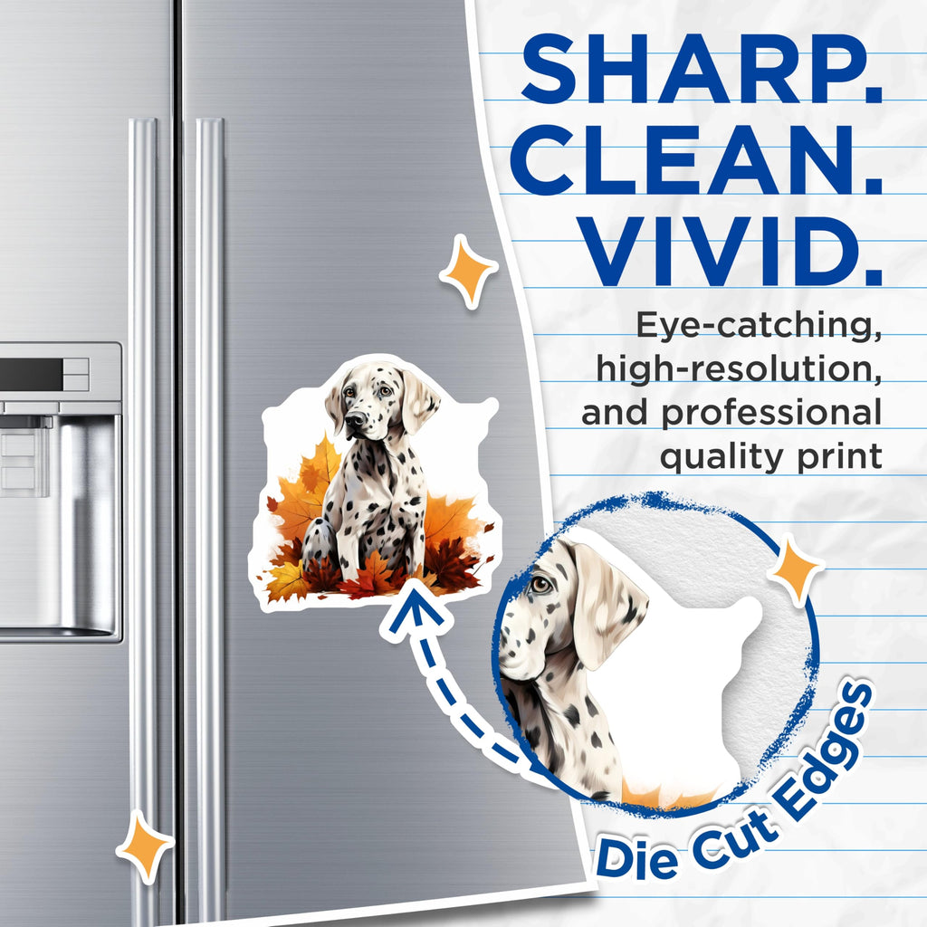 (2 Pack) Dalmatian Magnets - Autumn Dog Decor - Fall Leaf Pet Art - Dog Lover Gift Idea - 5 Inches On Longest Side - Thick Durable Magnet - Made in USA - MAG23467
