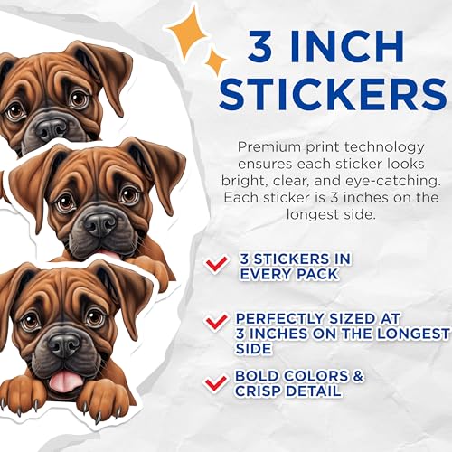 (3 Pack) Boxer Puppy Decals - Dog Breed Stickers - Cute Pet Decals - 3 Inches On Longest Side - Easy Peel & Apply - Made in USA - 3MCS8649