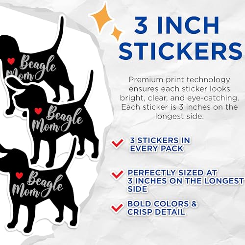 (3 Pack) Beagle Mom Decals - Dog Lover - Laptop Decal - 3 Inches On Longest Side - Easy Peel & Apply - Made in USA - 3MCS1312