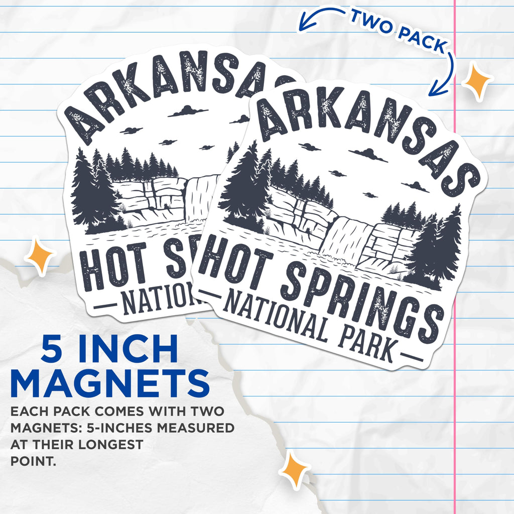 (2 Pack) Hot Springs Arkansas Magnets - National Park Souvenir - Travel Memorabilia - 5" On Longest Side - Premium Magnet - for Cars, Refrigerators, Toolboxes, Lockers - Made in USA - MAG17826