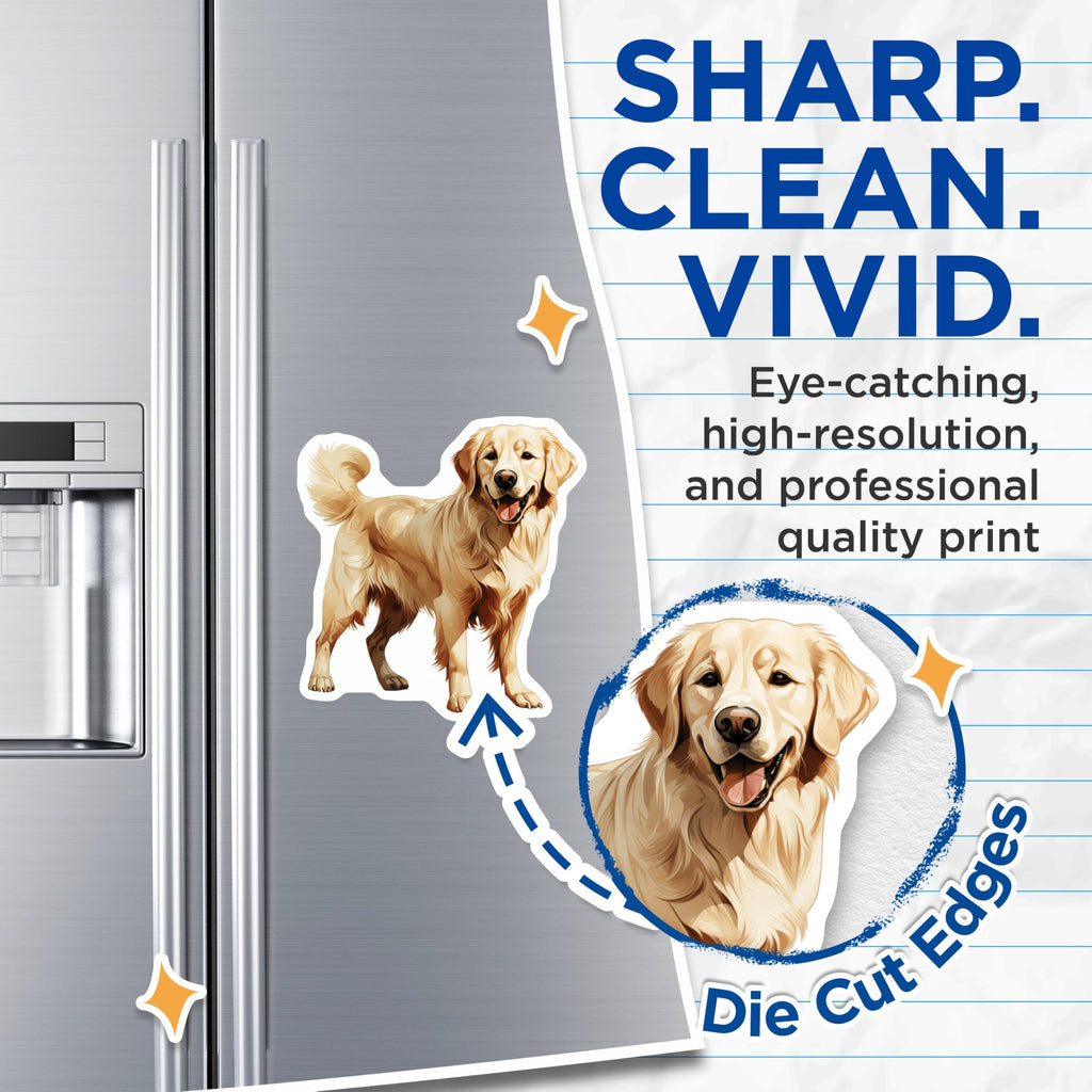 (2 Pack) Golden Retriever Magnets - Loyal Dog Breed Art - Happy Pet Lover Home Decor for Fridge - 5 Inches On Longest Side - Thick Durable Magnet - Made in USA - MAG23597