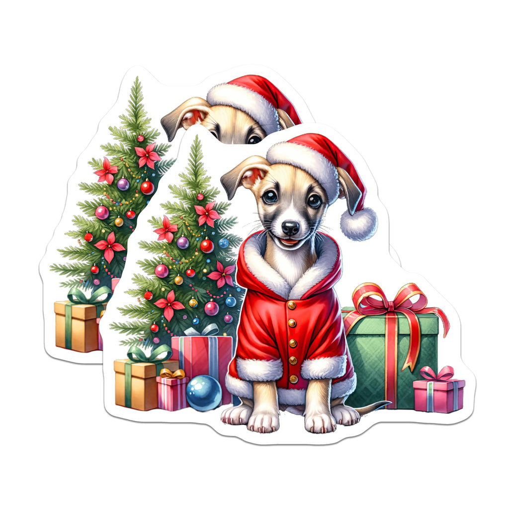 (2 Pack) Cute Santa Puppy Christmas Magnets - Holiday Dog Refrigerator Decor - Festive Animal Art for Kitchen - 5 Inches On Longest Side - Thick Durable Magnet - Made in USA - MAG28094